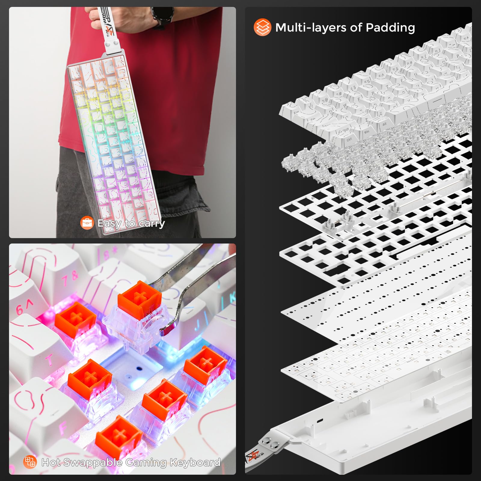 DAREU COOL60 Teclado Mecanico Magnético 8K Hz Rapid Trigger, Teclado con Cable 60% con Teclas Transparentes, 15 Modos RGB, precisión RT de 0,01 mm, actuación Ajustable, para PC/Mac (Blanco) | Teclado con cable 60 % con teclas transparentes, 15 modos RGB,