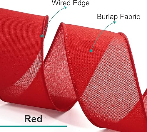 Miniatura 6 de CT CRAFT LLC Cinta con alambre de tela de arpillera 2.5 pulgadas x 10 yardas, roja, para decoración navideña del hogar, decoración de bodas,