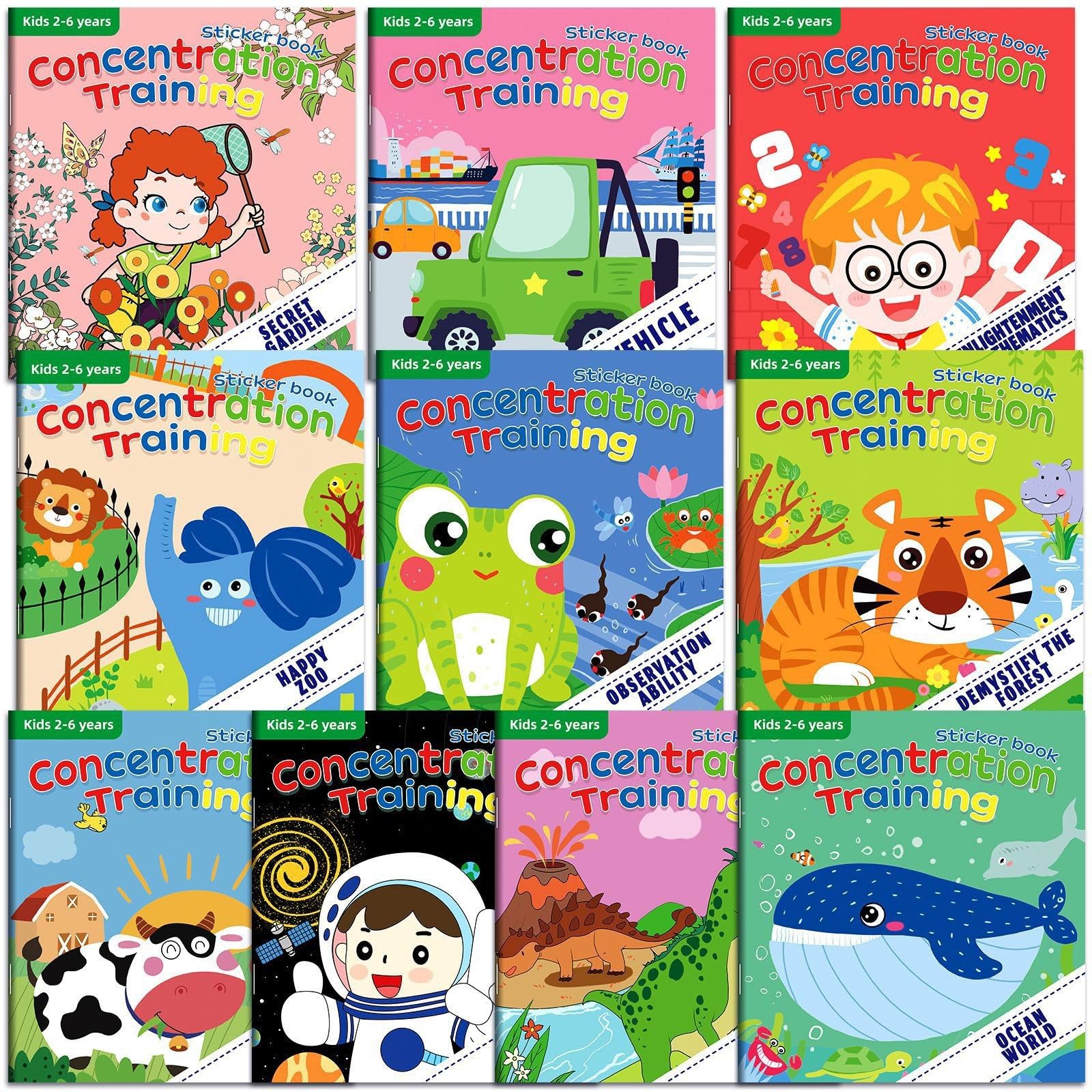 LEADSTAR Juegos de Libros de Pegatinas,10 Piezas Libro Pegatinas Reutilizables de Niños 2 3 4 5 6 años,Pegatinas Infantiles,Juguetes Educativos con Pegatinas Quiet Book,Cuaderno de Pegatinas Estáticas
