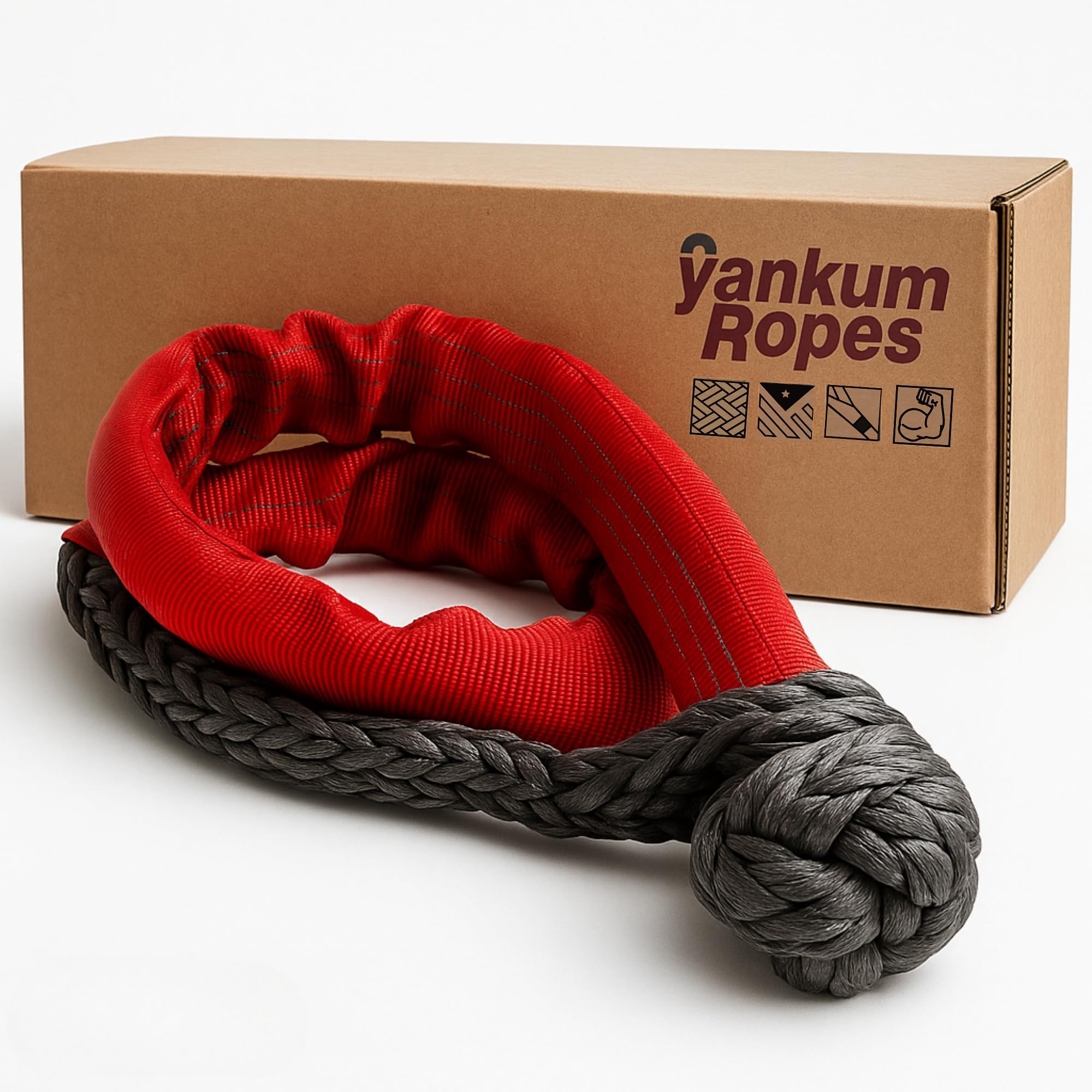 Yankum Ropes 7/16" Soft Shackle with Chafe Sleeve (Red Chafe Sleeve), Soft Shackles for Recovery Made in The USA, Soft Shackle Recovery kit,Rope Shackle, Soft Shackle Recovery kit