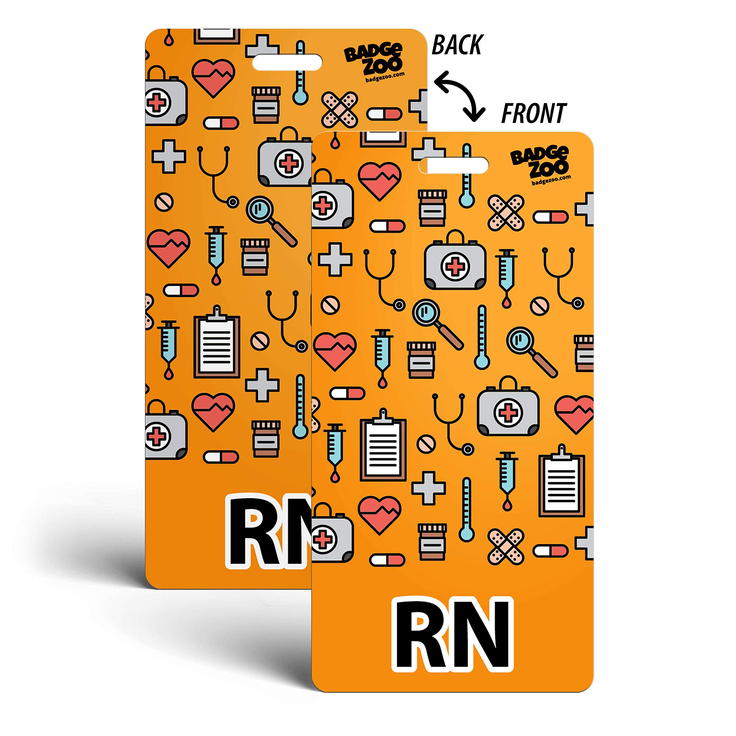 RN Badge Buddy - Orange with Medical Icons - Vertical Badge Id Card for Registered Nurses - By BadgeZoo