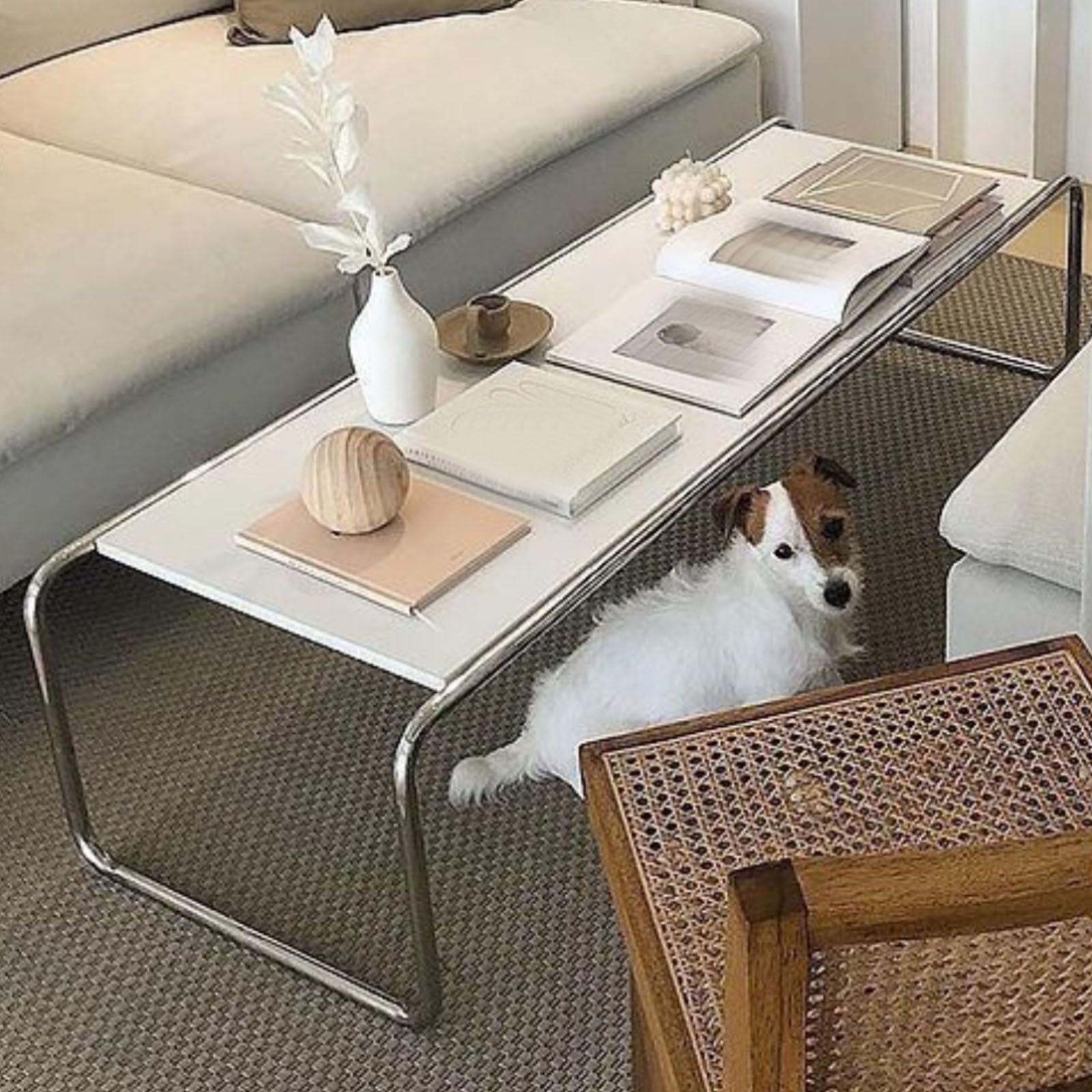 Stainless Steel Rectangular Nesting Coffee Table Set with Side Table Creative Small Table Combination for Living Room Bedroom Home Office White King Size
