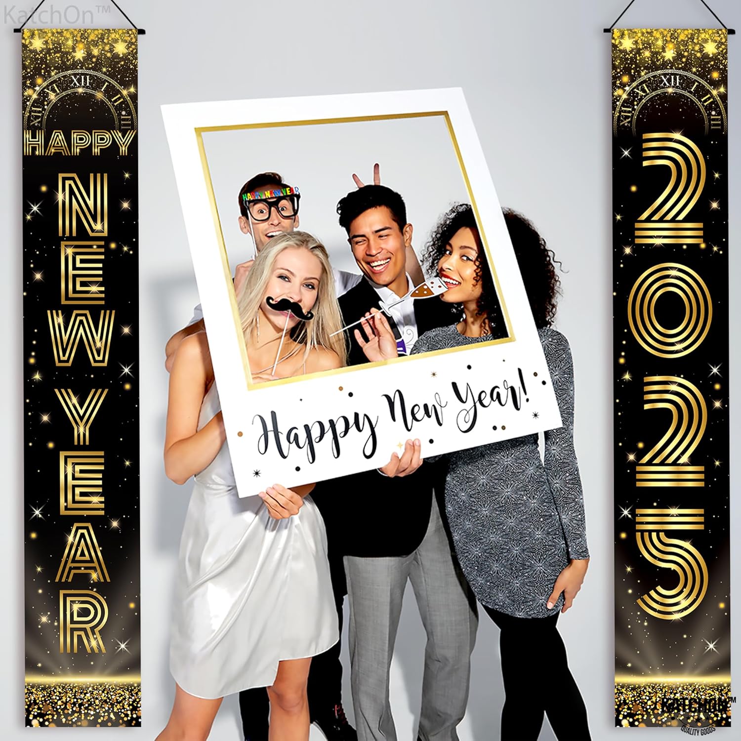 KatchOn, Happy New Year Door Banner 2025 - XtraLarge, 72x12 Inch | New Years Eve Party Supplies 2025 - Pack of 48 | Happy New Year Door Sign, Happy New Year Banner | Happy New Year Photo Booth Props