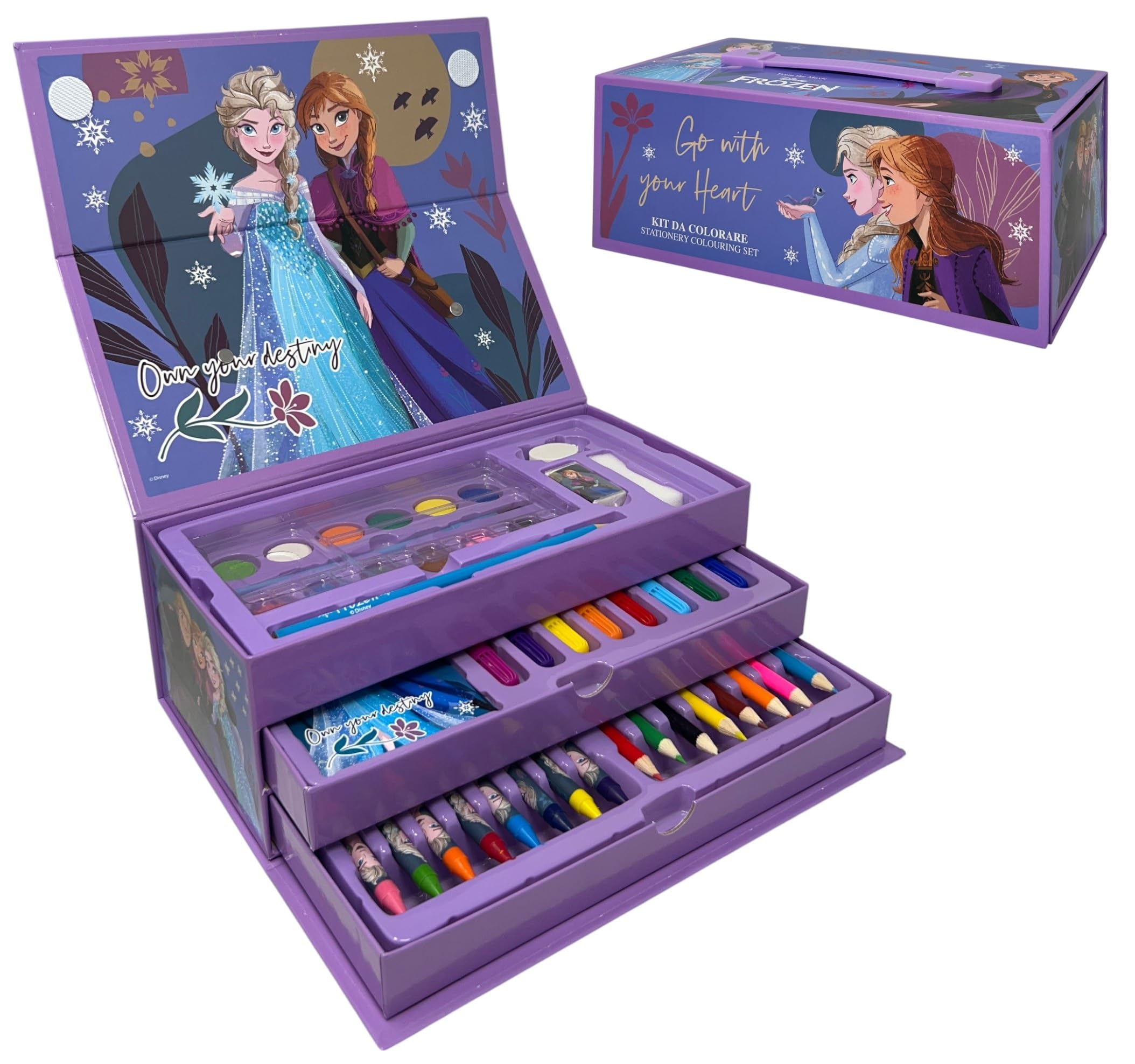 Disney Frozen Children's Colouring Box 52 Piece Set of Colours and Stationery Box with Drawers Drawing and Painting Kit