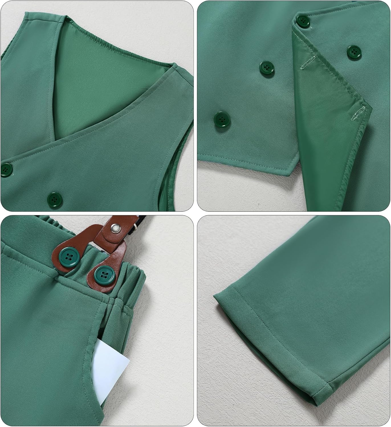 YALLET Boy Clothes Suits, Formal Dress Shirt with Bowtie+Vest+Suspender Pants Big Kid Gentleman Wedding Outfits 6-10 Years - Image 5