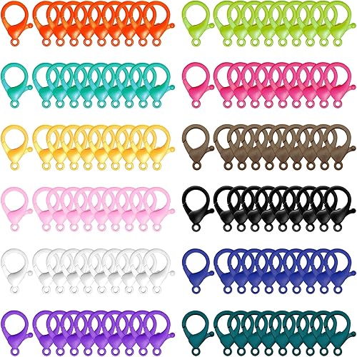 120 cierres de pinza de langosta de plástico para la fabricación de joyas, gancho multicolor de langosta con lindo cordón, ganchos a presión, clips