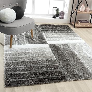 LUXE WEAVERS Lantanas Collection 7072 Grey 8x10 Modern Shag Geometric Area Rug