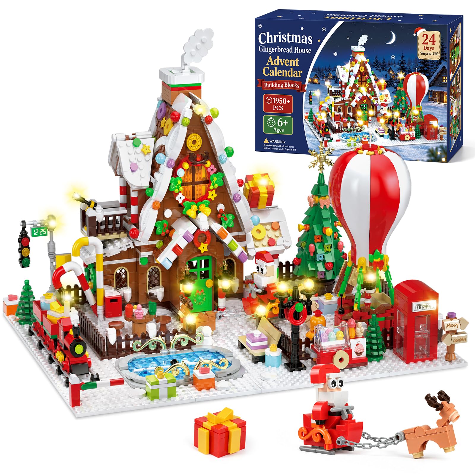 Viosmut Advent Calendar 2026 Gingerbread House Building Blocks Set, 24 Days Christmas Countdown Calendar with Light, Xmas Village Building Kit with Xmas Tree Train, Gifts for Adults Kids Boys Girls 6+