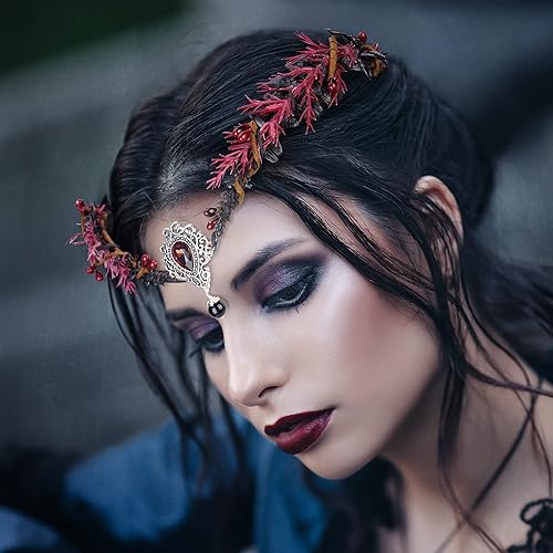 Miniatura 2 de MOSTORY Handmade Fairy Flower Headpiece Woodland Elf Crown Black Leaf Circlet Dark Forest Wreath for Women Girls Renaissance Halloween Cosplay