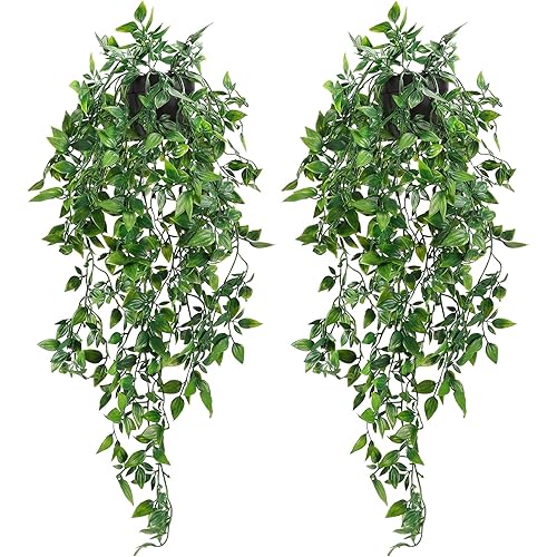 Whonline 2pcs Artificial Hanging Plants Fake Potted Plants for Wall House Room Patio Indoor Outdoor Decor