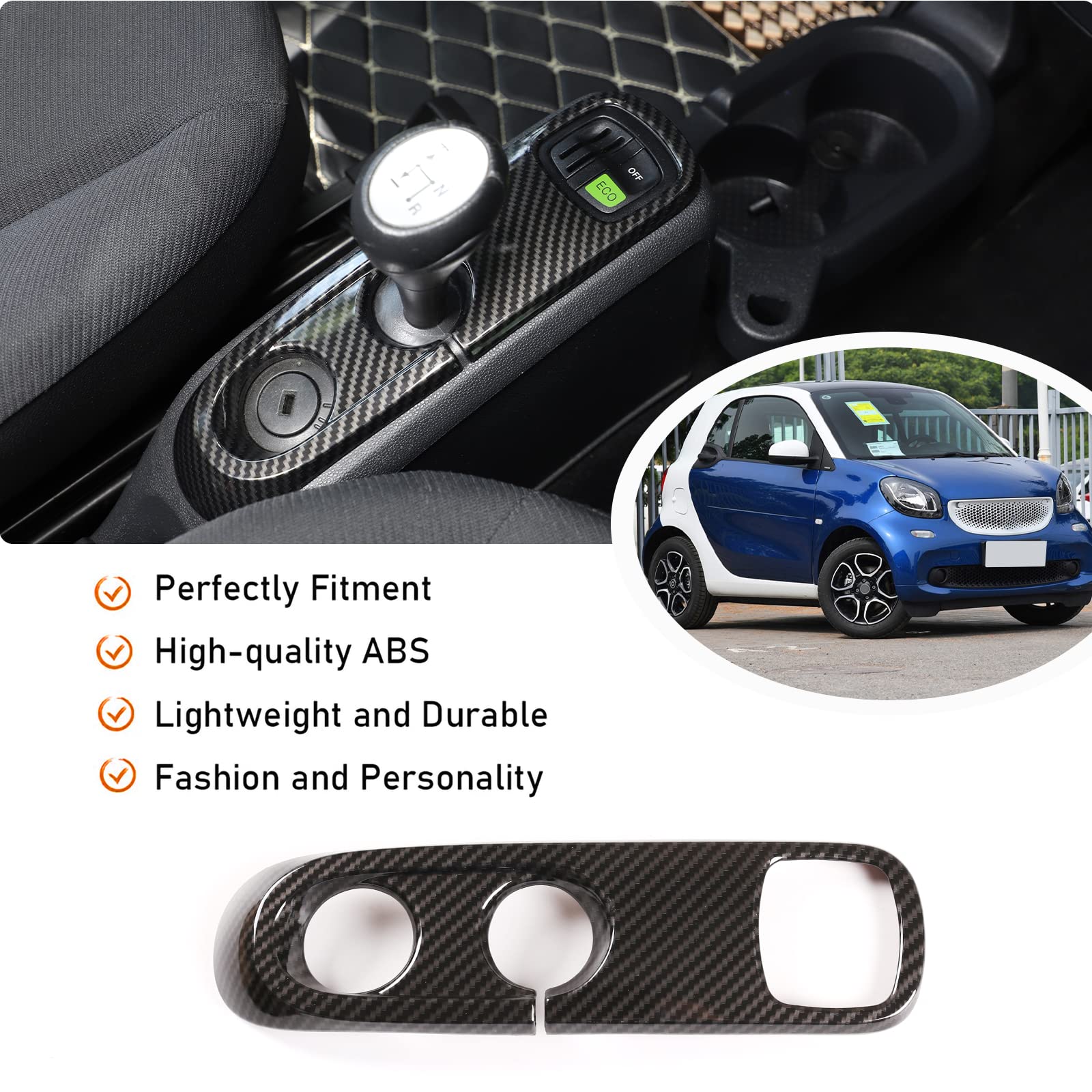 ABS in plastica auto Console centrale Pannello di controllo Telaio Copertura per Mercedes-Benz Smart 451 Fortwo 2009–2015 LHD (fibra di carbonio)