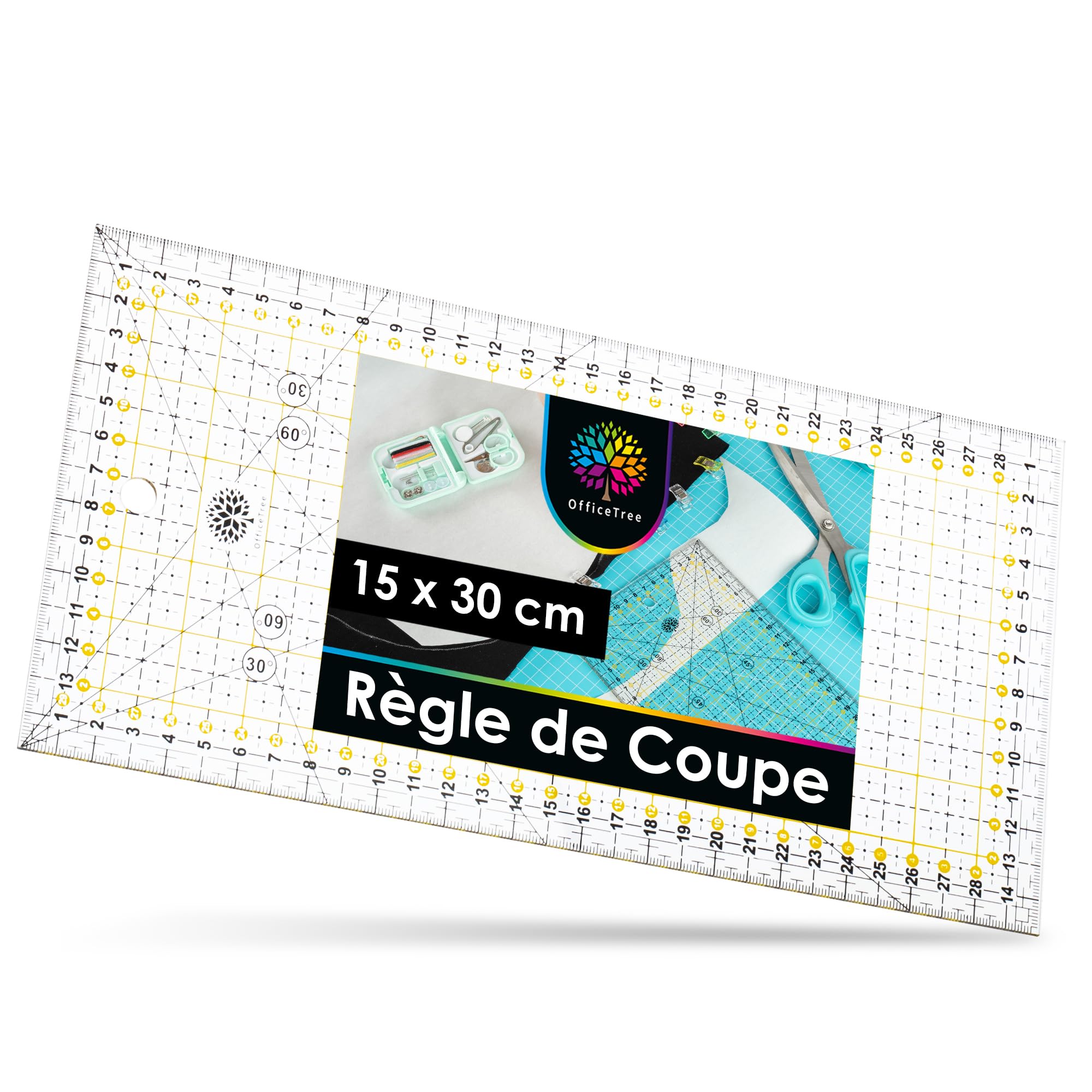 Règle Patchwork Couture Hugwish 15x30cm - Indications Angles Et Graduation CM - Pour Quilting Et Découpe Précise