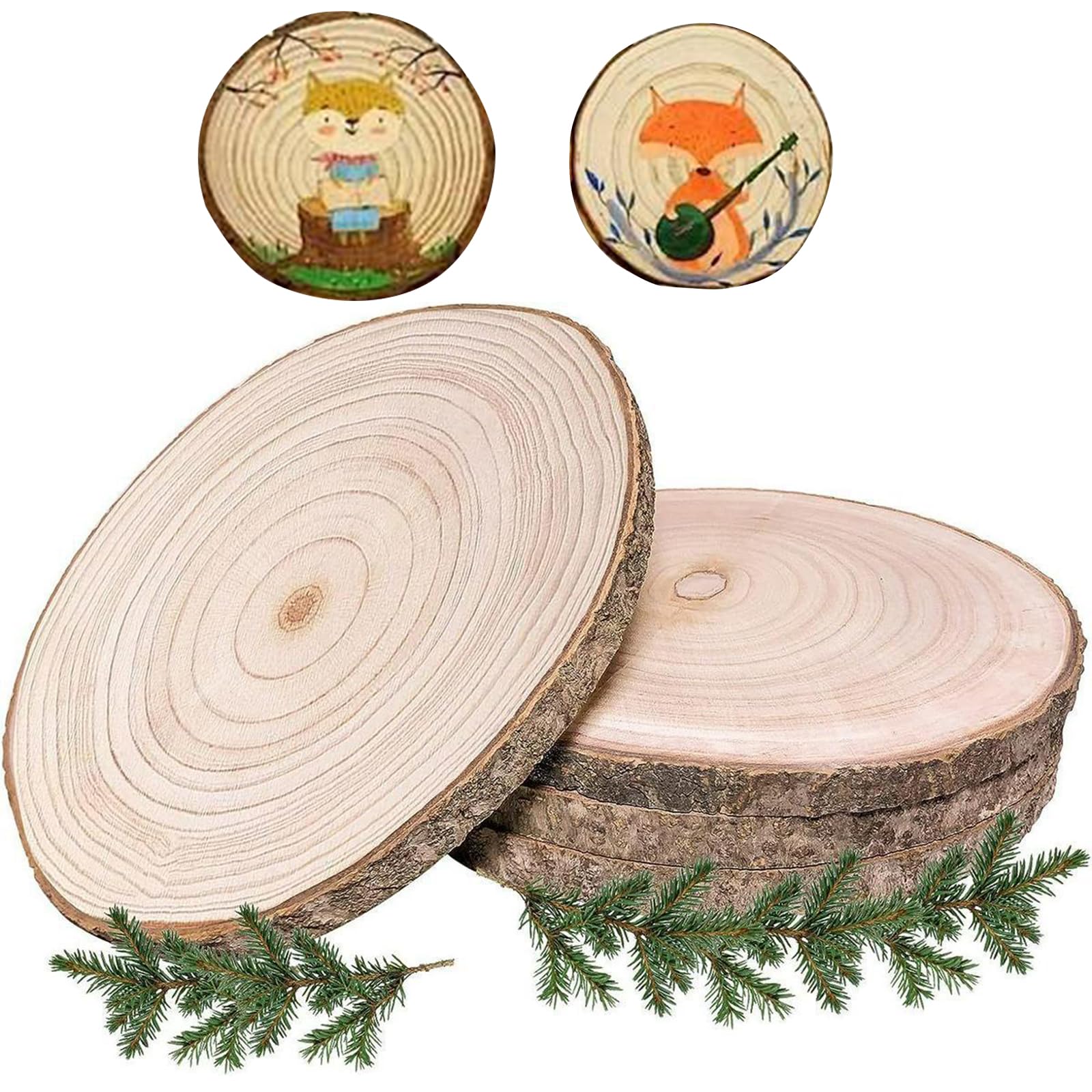 4 Sztuki Krążków Drewnianych z Paulowni, Ø 20–23 cm, Okrągłe Plastry Drewna Nieobrobione, Naturalne Krążki Drewniane do Rękodzieła,Dekoracyjny Plaster Drewna na Ślub, Boże Narodzenie i Dekorację Stołu