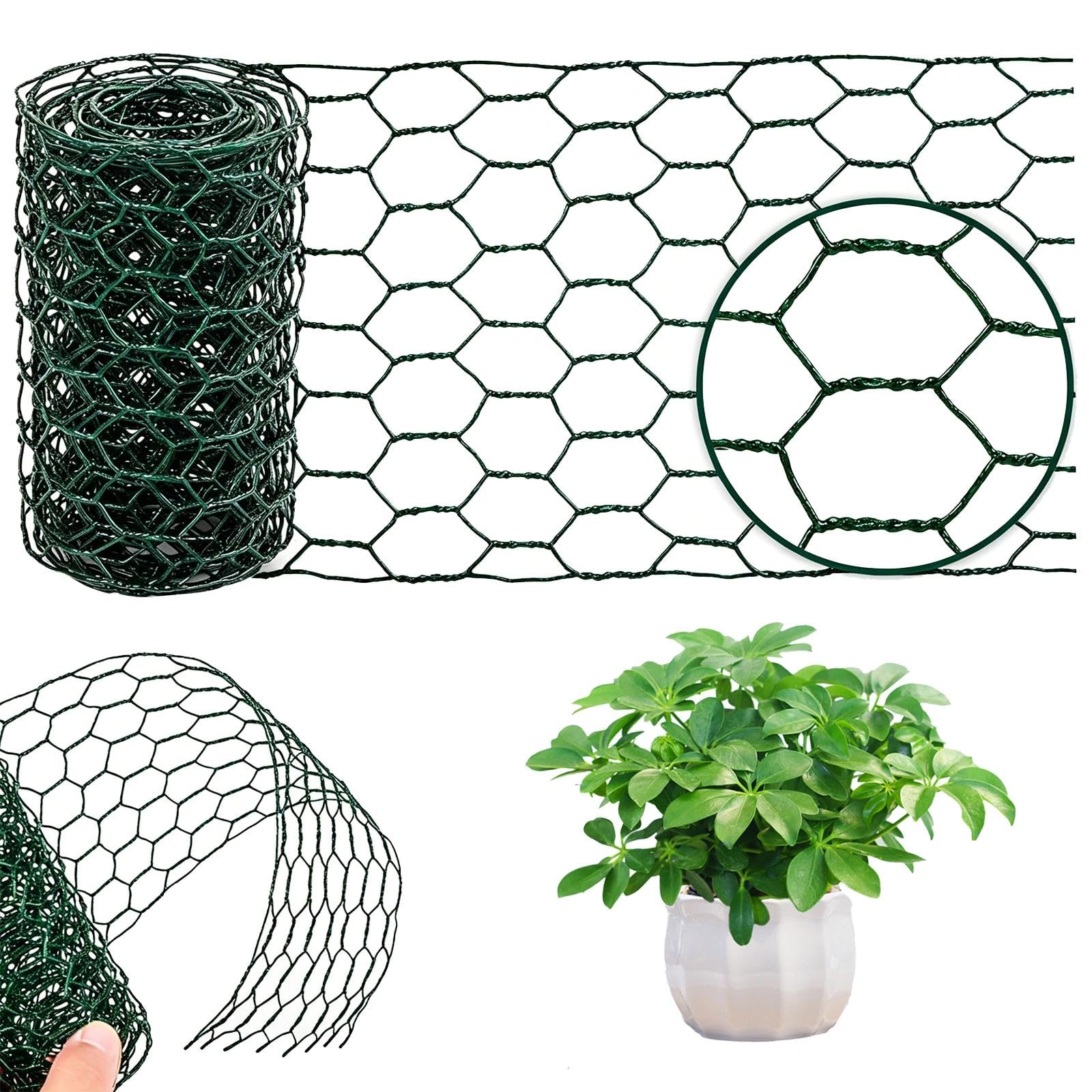 Green Hexagonal Chicken Wire Mesh, 3.94 x 118 Inch Galvanized Poultry Netting, Floral Arrangement Wire Mesh for Flower Arranging, Garden Fencing, DIY Crafts and Decoration