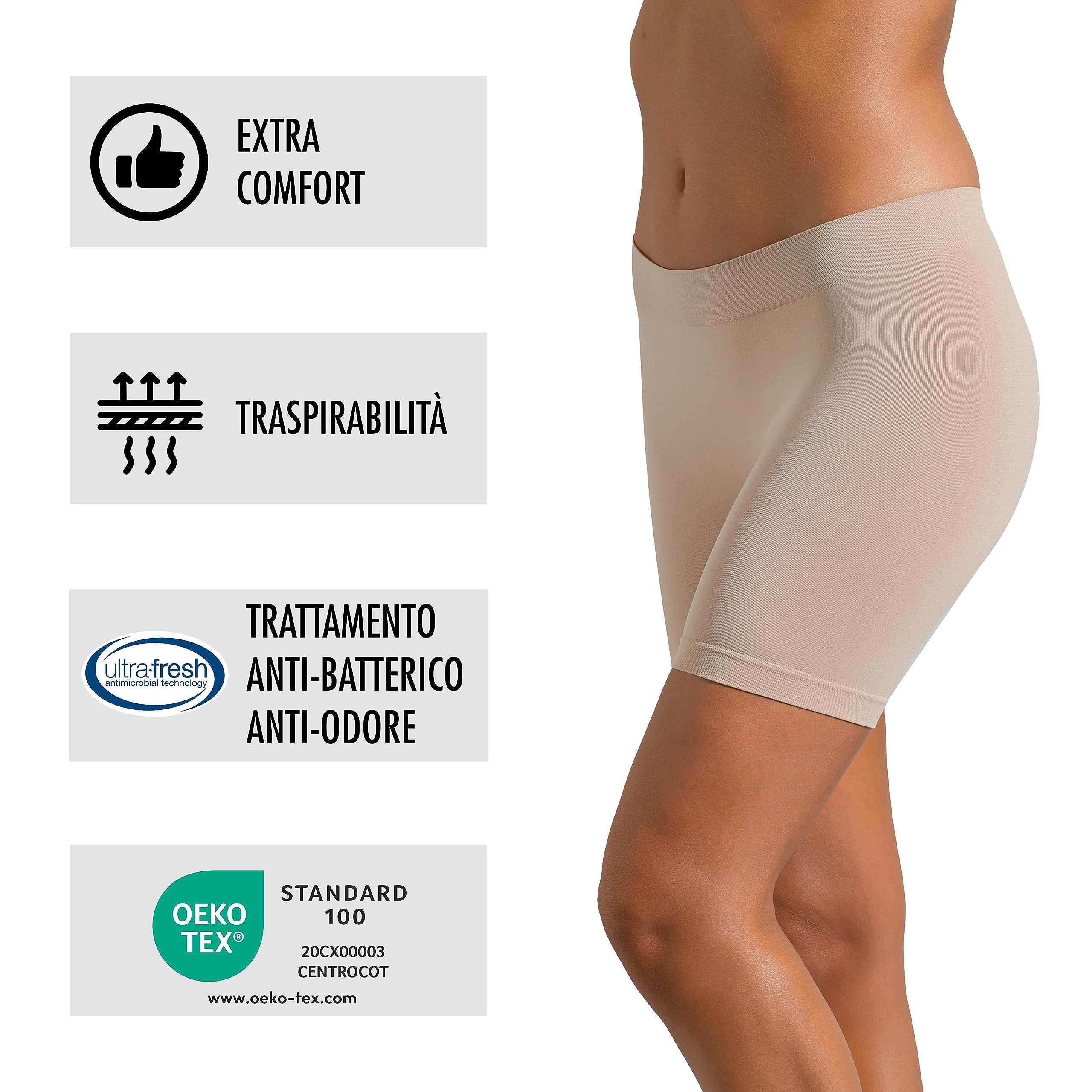 Risalti Pantaloncini Antisfregamento Donna Microfibra 3 pz- Pantaloncini Sottogonna Donna Elasticizzati, Antisfregamento Cosce Donna, Leggins Corti Donna, Shorts Senza Cuciture - 100% Made in Italy