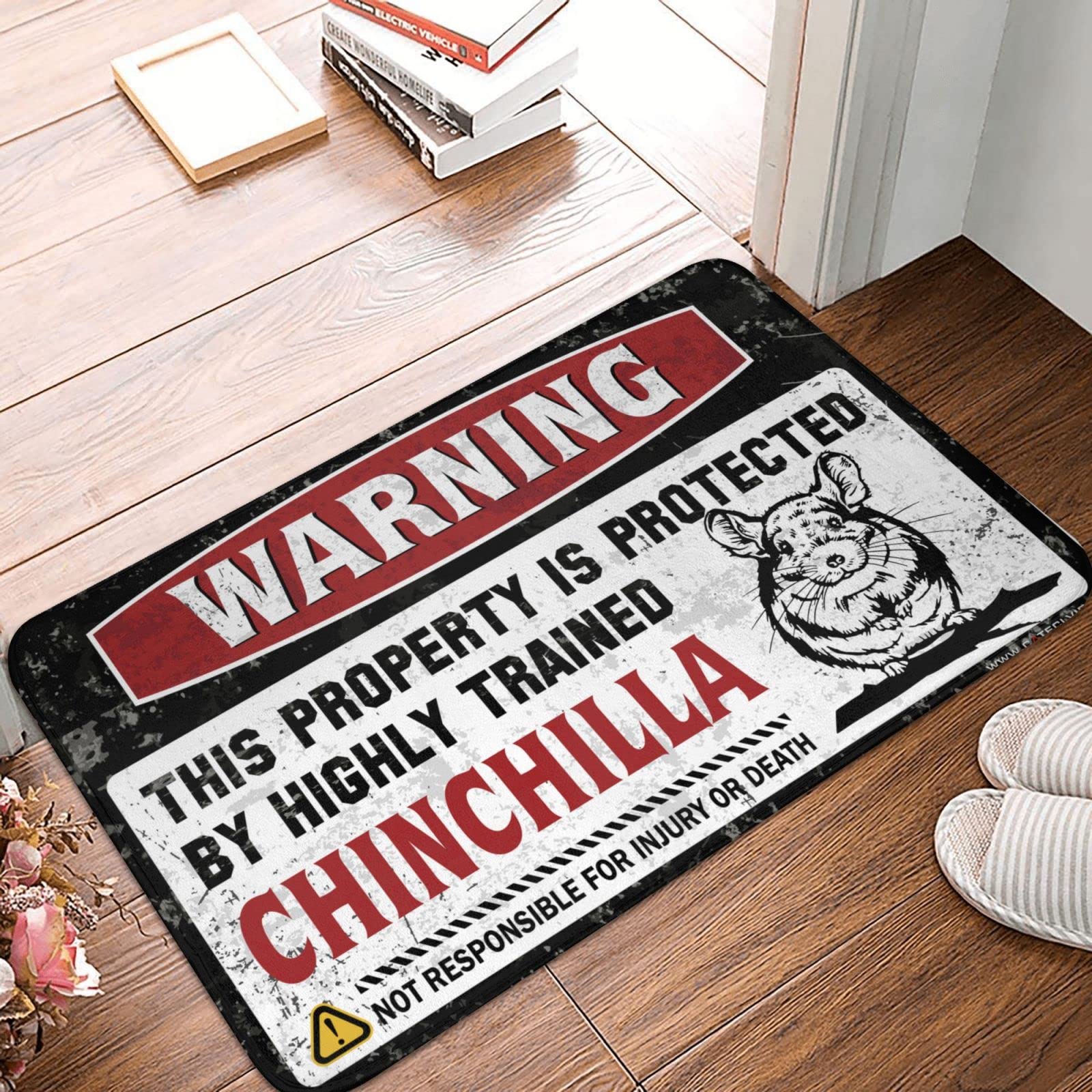 Layered Door Mats Outdoor Warning This Property is Protected by a Highly Trained Chinchilla Rug Halloween Front Door Mat ( Size : 40X60CM )