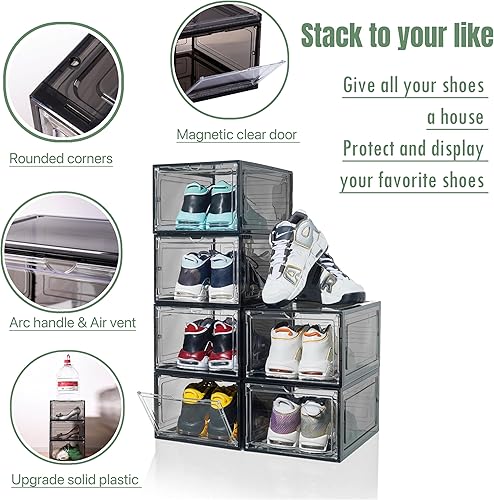 Miniatura 2 de Paquete de 9 organizadores de zapatos XL, caja de almacenamiento de zapatos gruesa y resistente con puerta magnética transparente, caja de zapatos