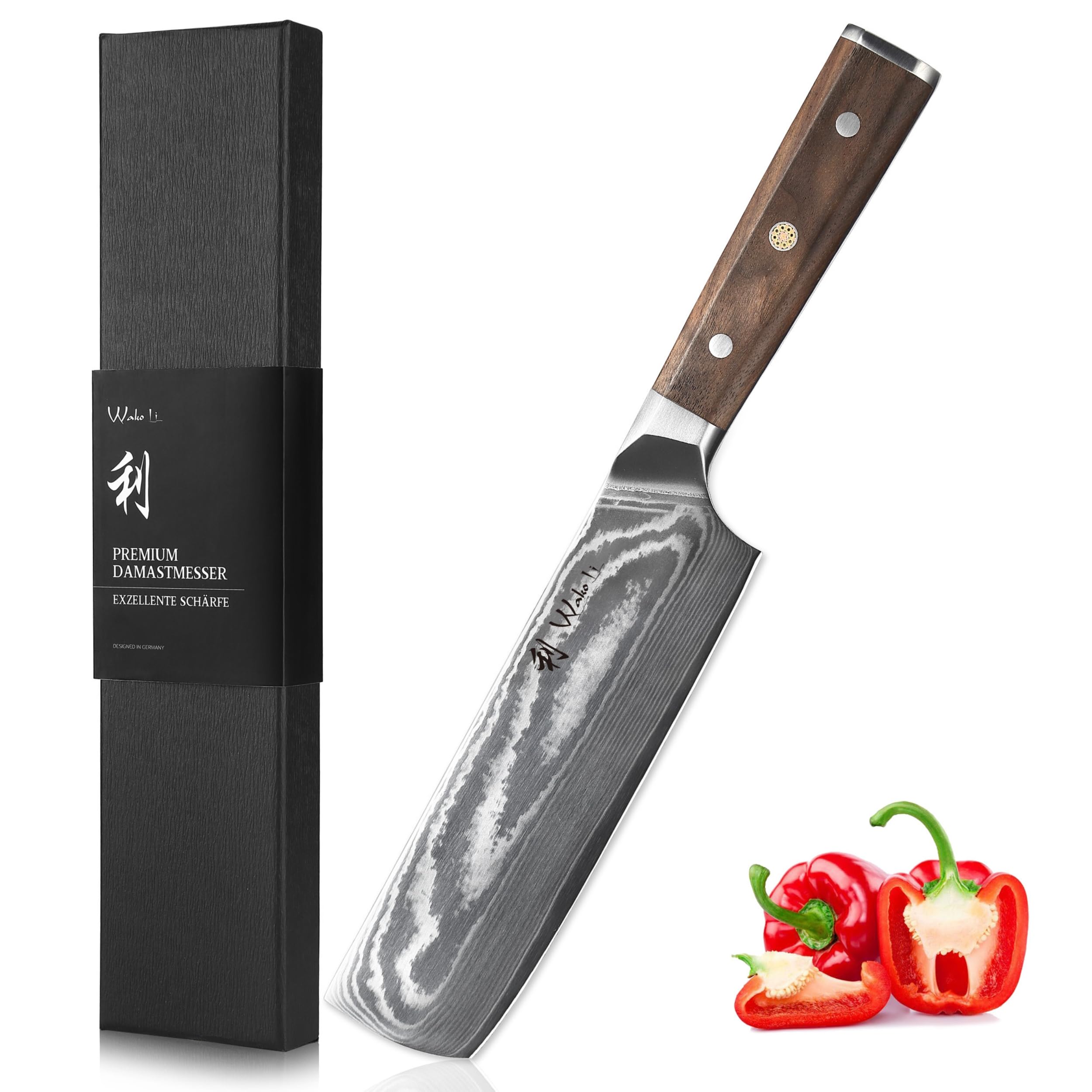 Wakoli Damast Nakiri Messer 18 cm, Gemüsemesser, 67 Lagen Damaststahl