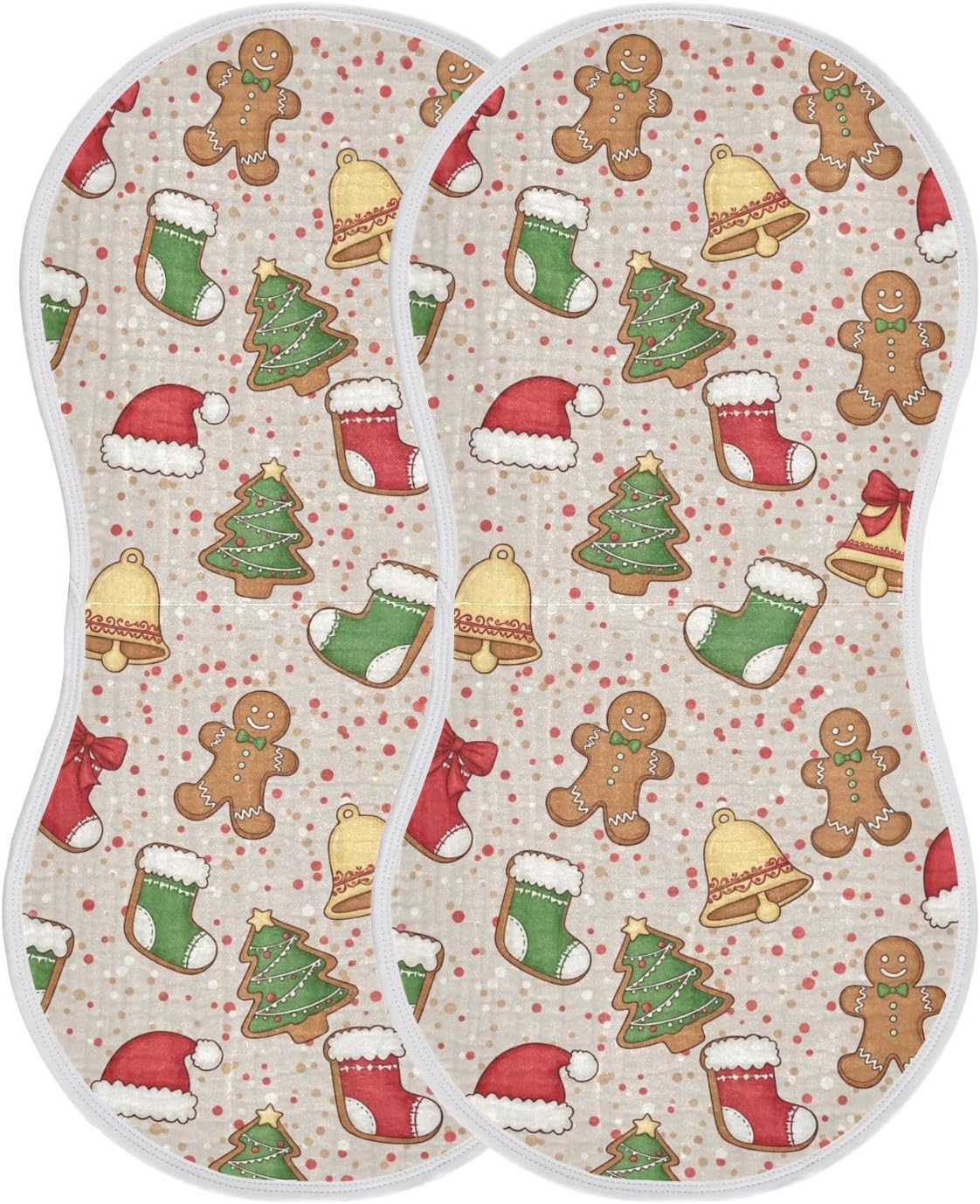 2 Pack Muslin Burp Cloths Christmas Gingerbread Santa Cotton Baby Burp Cloths Ultra Soft Burping Cloth Absorbent Spit Up Rags for Baby Boys Girls, Large 22" x 11"
