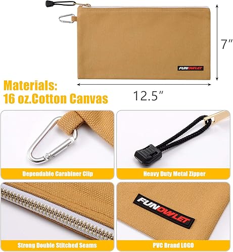 Miniatura 4 de FunOwlet Bolsa utilitaria, bolsas de herramientas de lona con cremallera, bolsa de herramientas resistente con mosquetón, organizador de Blanco