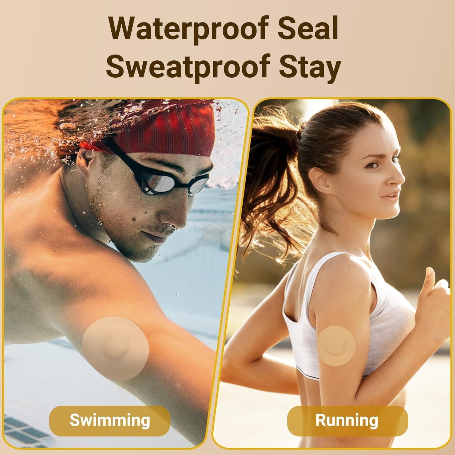 Libre 3 Sensor Covers Waterproof, 20 Pack Freestyle Libre 3 Plus Covers, Bump-Proof with Hard Cap, Waterproof Breathable Medical CGM Adhesive Patches, 14-Day CGM Protection (Beige)