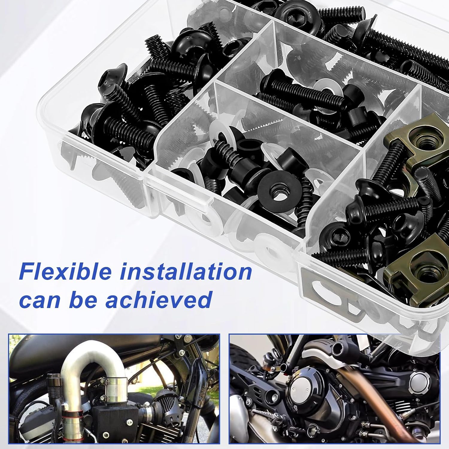 177Pcs Motorcycle Fairing Bolt Kit, M5 M6 Stainless Steel Windscreen Screws Fastener Clips Universal Fit for Motorcycle GSXR Ducati Suzuki Easy Install(Black,177)