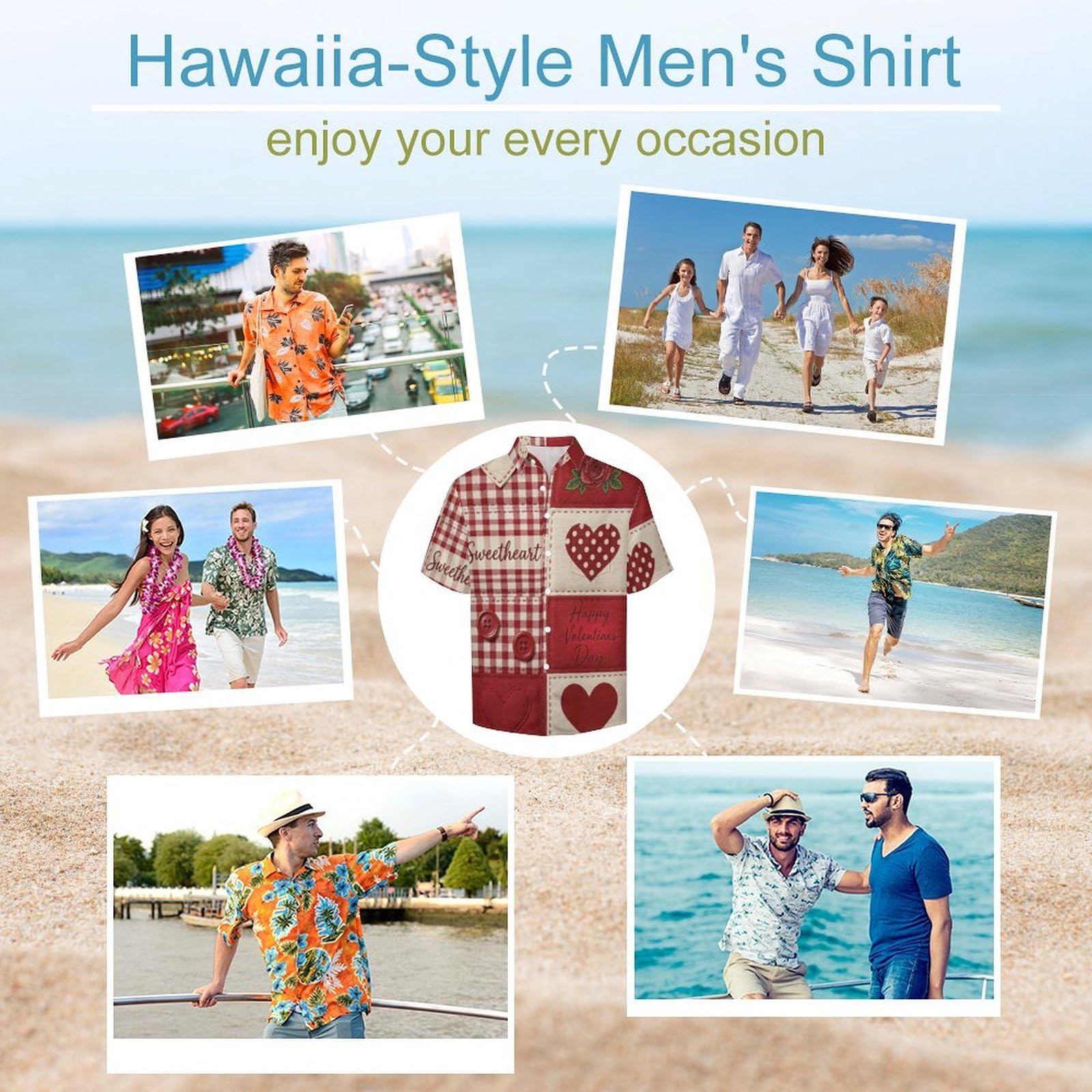Camicie da Uomo a Maniche Corte con Stampa della Cuore A Scacchi Patchwork retrò, Casual Leggere Bottoni Camicia con Tasca Frontale, per Vacanze Spiaggia Estate