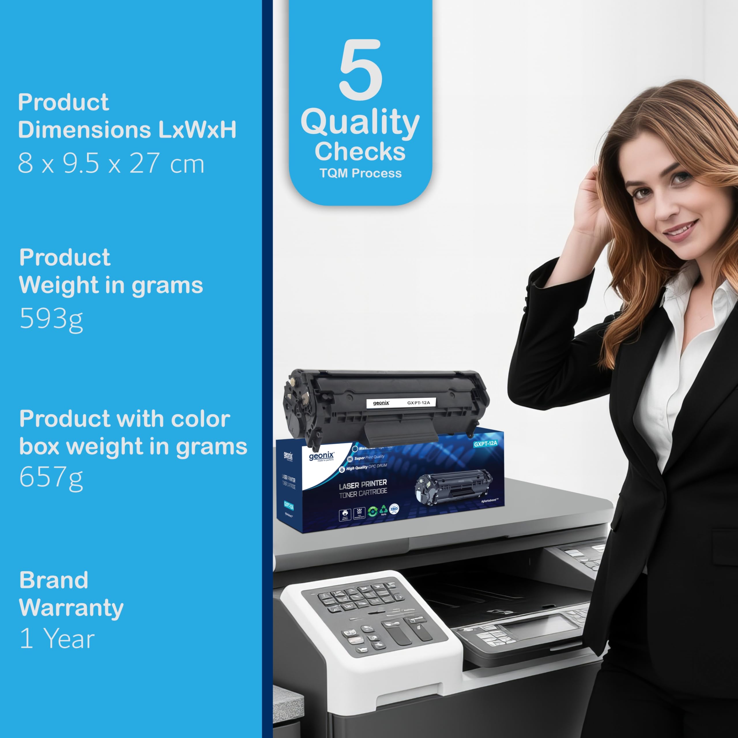 GEONIX 12A Laser Printer Cartridge Compatible with 1020, M1005, 1018, 1010, 1012, 1015, 1022, 1022N, 1022NW, 3015, 3020, 3030, 3050, 3050Z, 3052, 3055 / 12A Cartridge/Black 3