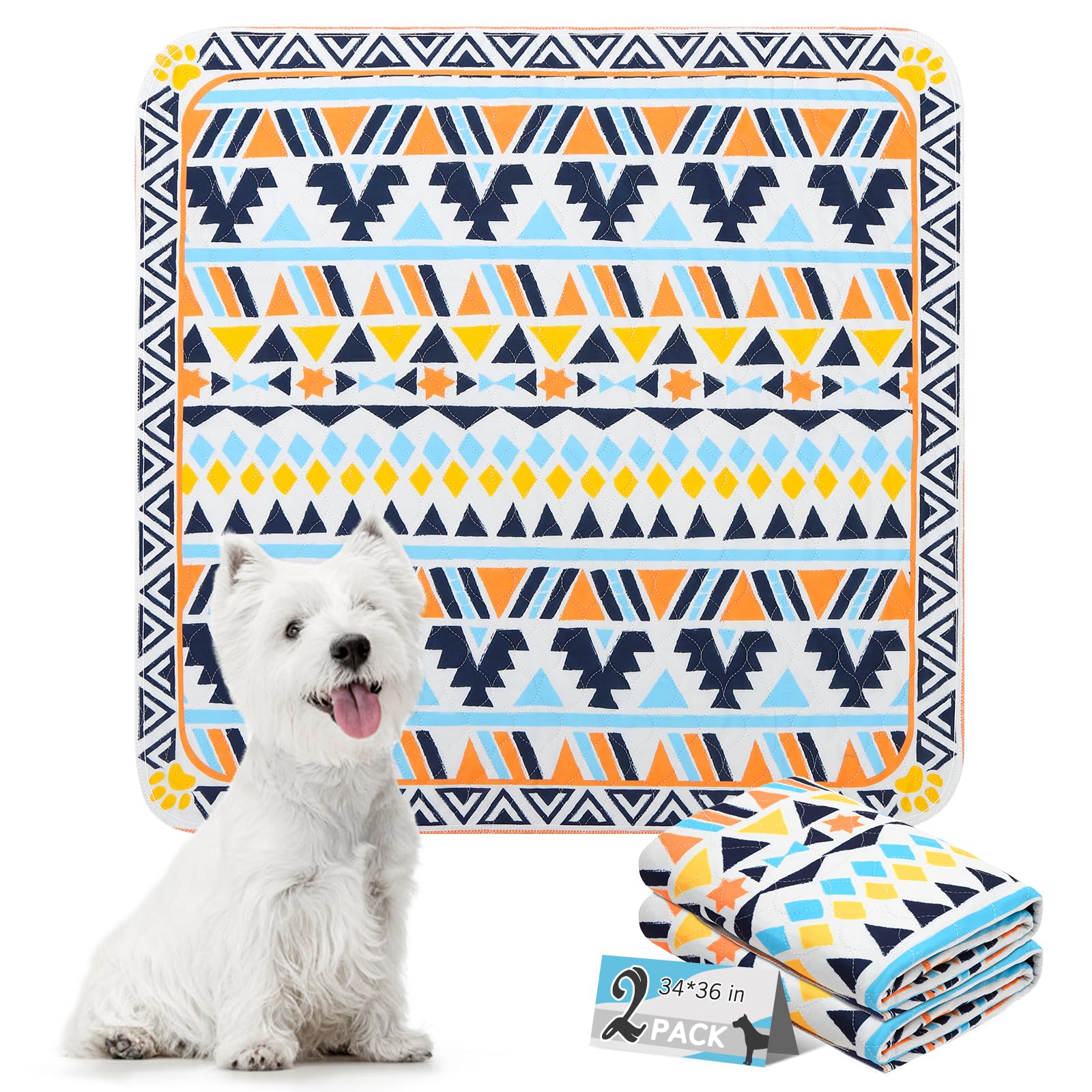 ESGPET Washable Pee Pads for Dogs-34”x36” 2PCS, Whelping Pad for Puppy Training, Playpen Crate Bed Floor Protector, Reusable Dog Potty Pads Non-Slip,