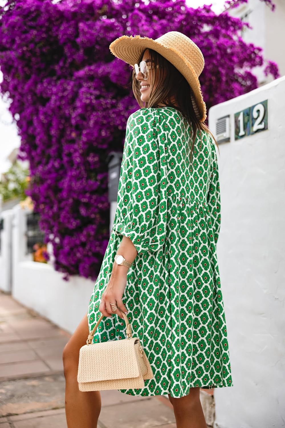 miduo Womens Casual V Neck Summer Half Sleeve Bohemian Floral Mini Tunic Short Dresses - Image 5