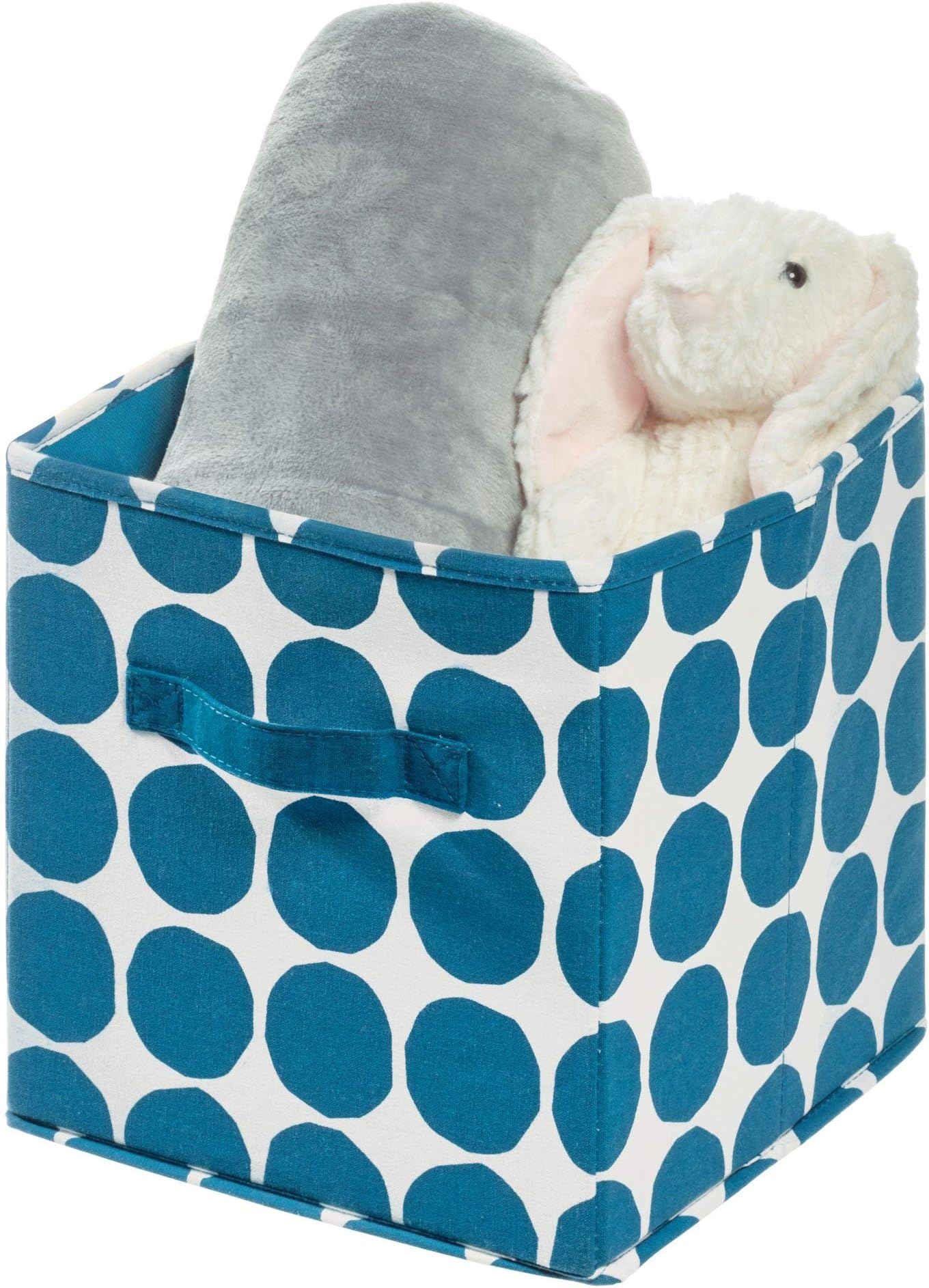 iDesign Canvas Storage Box, Foldable Toy Box Made of Cotton/Polyester Mix with 2 Handles, Polka Dot Fabric Box for the Cupboard, Bedroom and Nursery, Blue