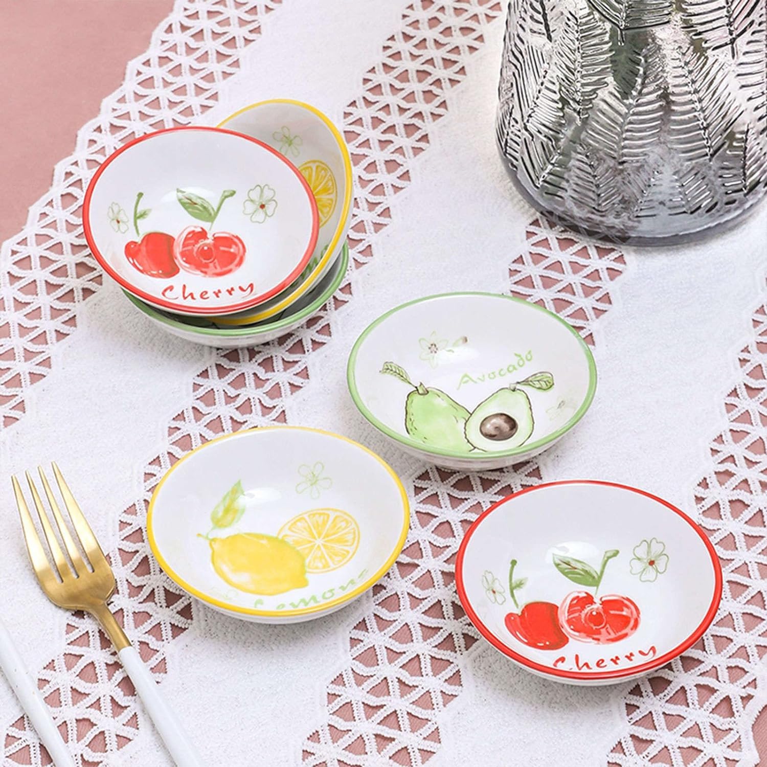 Keramik-Dip-Schalen, Fruchtdruck-Sushi-Sojasaucen-Gericht, Saucen-Gerichte, Keramik-Dip-Schalen, 4-teilige kleine Dip-Saucen-Schalen(Avocado)