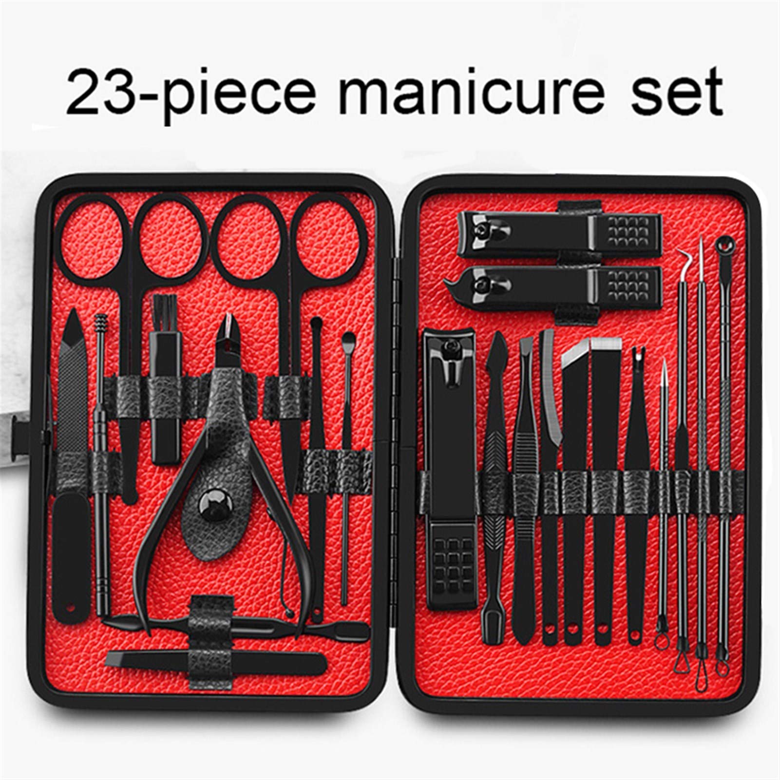Juego de 7-23 tijeras profesionales para cortar uñas y pedicura, de acero inoxidable, gancho de águila, portátil, para manicura (18 piezas, rosa)