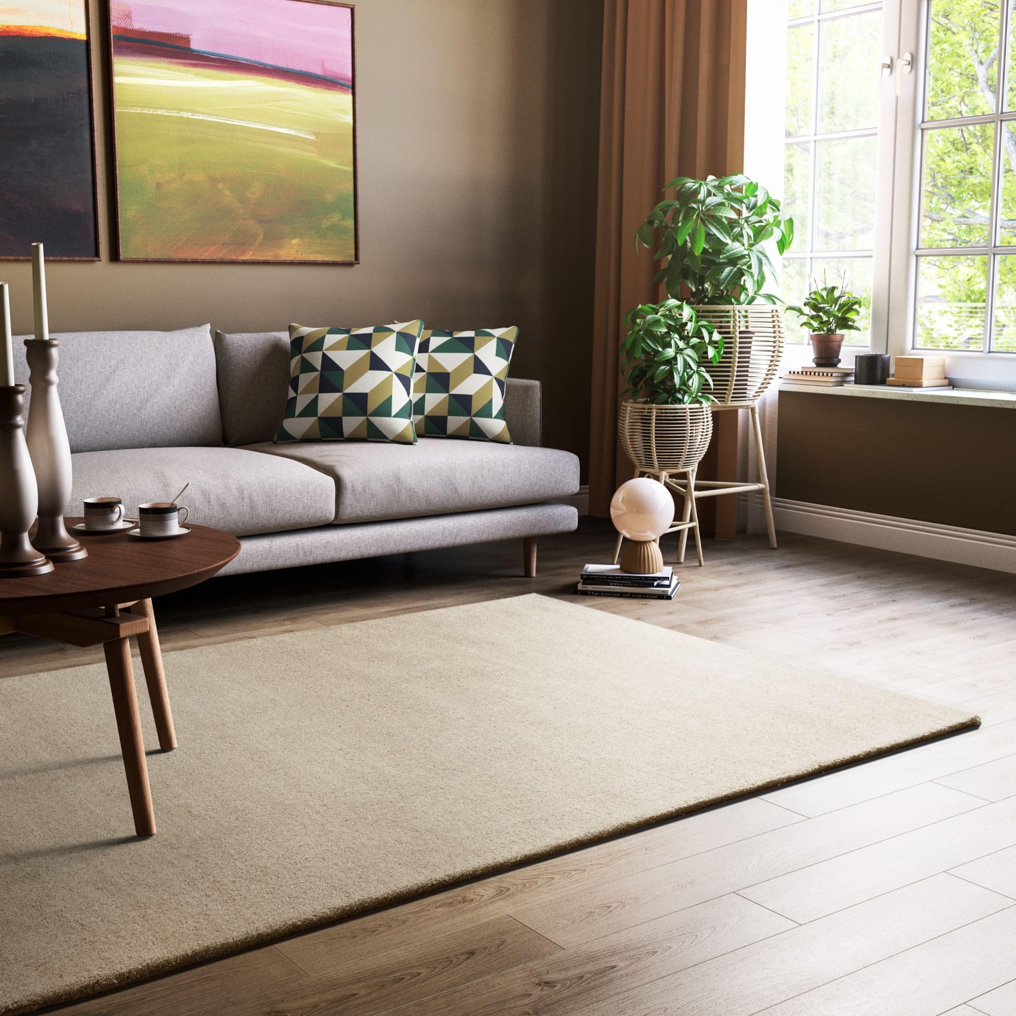 Steffensmeier Gabbeh Teppich Jaipur | 100% Schurwolle | Wohnzimmer | Schlafzimmer | Handtuft | Beige | 90x160 cm