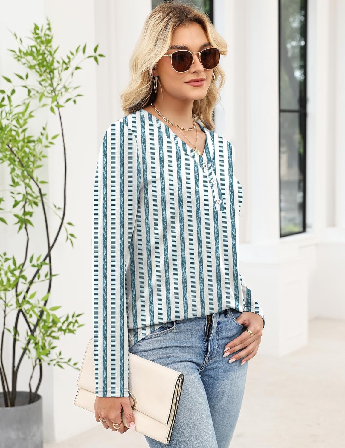 Ivicoer Long Sleeve Shirts for Women V Neck Button Down Blouses Womens Spring Fashion Tops 2026 - Image 3