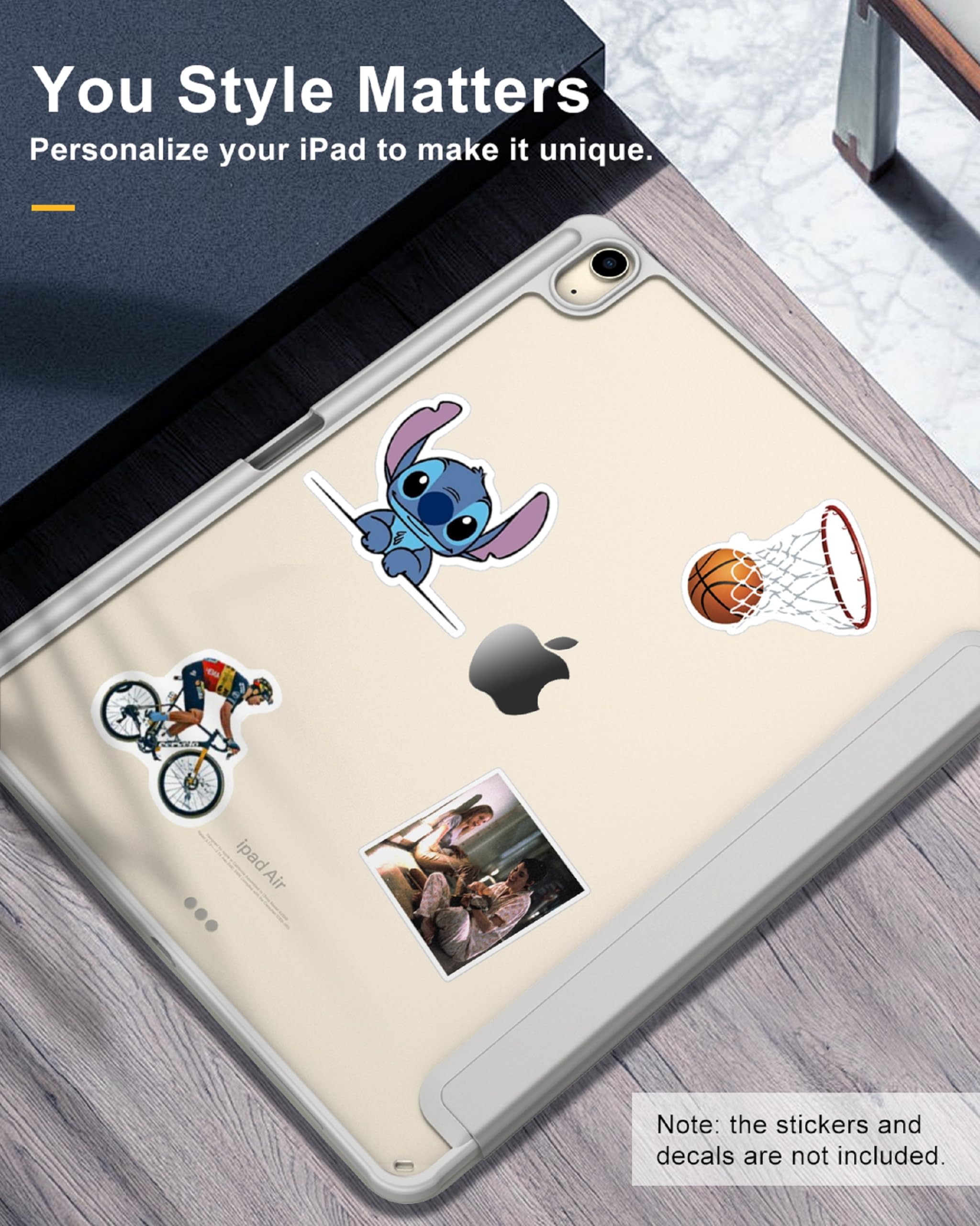 TiMOVO Etui do iPad Air 13 cali M4/M3/M2 z uchwytem na rysik, Light Gray | Smukłe etui ochronne ze składaną podstawką, przezroczysty tył i automatyczne usypianie/wybudzanie