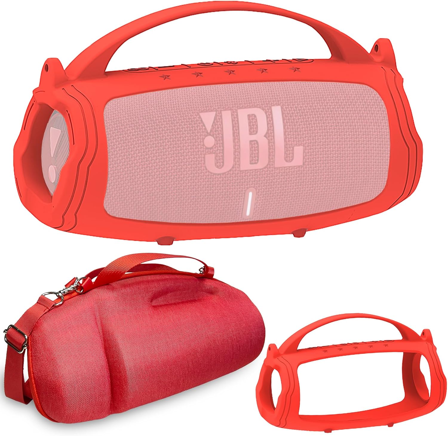 JCHPINE Silicone Cover and Hard Travel Case for JBL Charge 4 / Charge 5 Portable Bluetooth Speaker Accessories (Red Case, NOT for Wi-Fi Version)