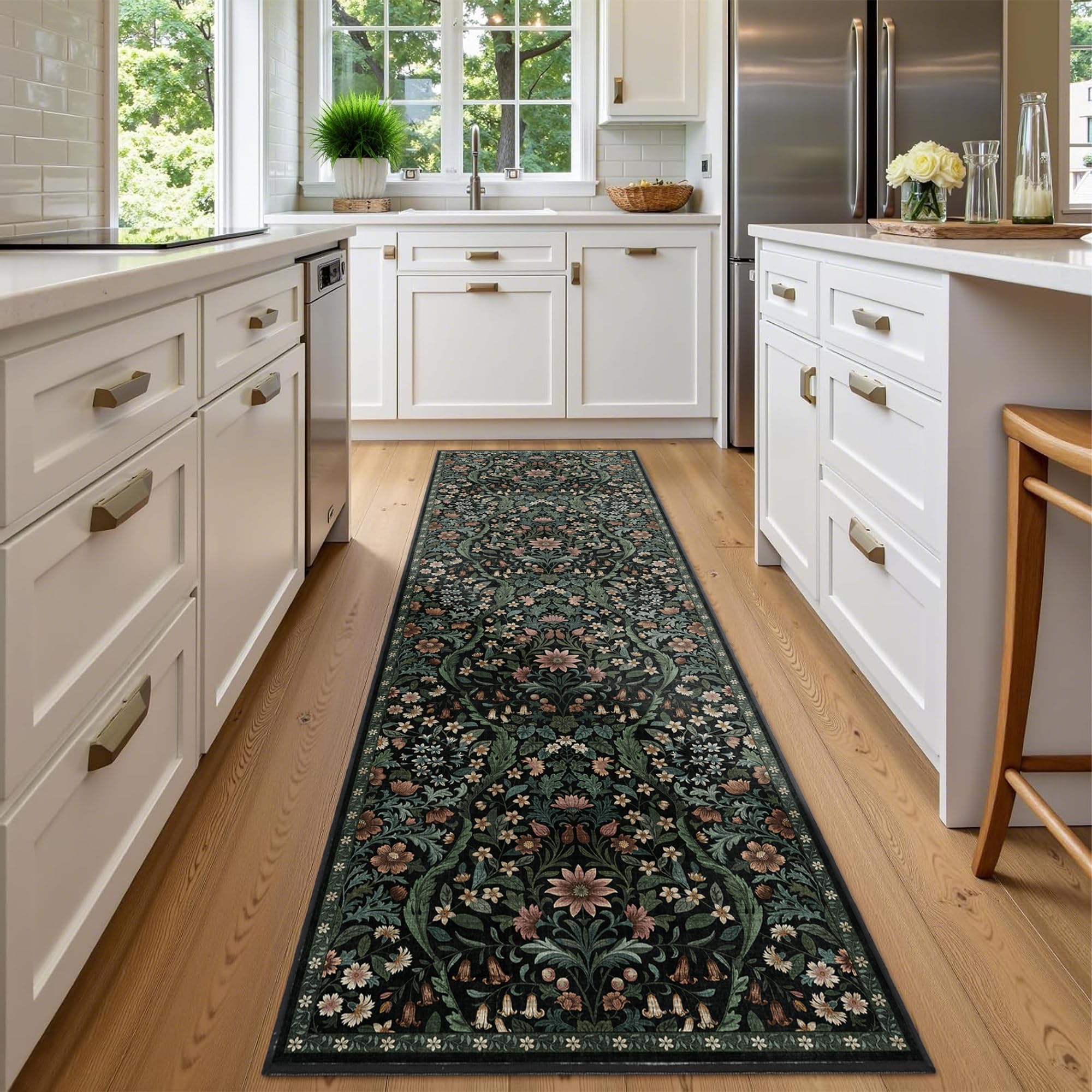 2x6 Floral Runner Rug for Hallway Washable Kitchen Runner Rug