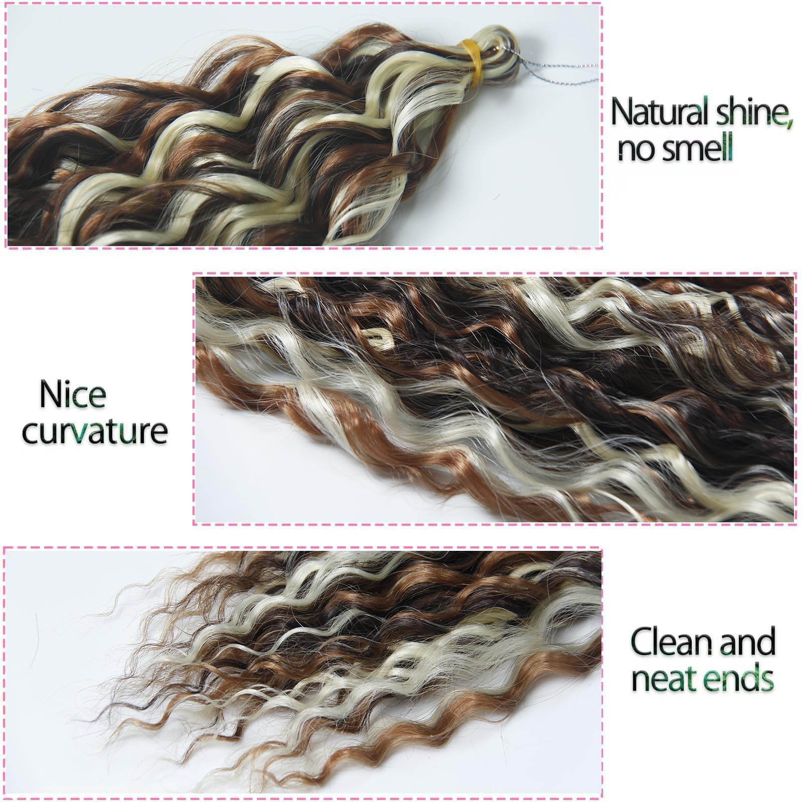 Dsoar Deep Twist Crochet Hair 22 Inch Highlight Deep Wave Curly Braiding Hair 3 Packs Water Wave Synthetic Hair Extensions for Women (4/30/613#) - Image 3