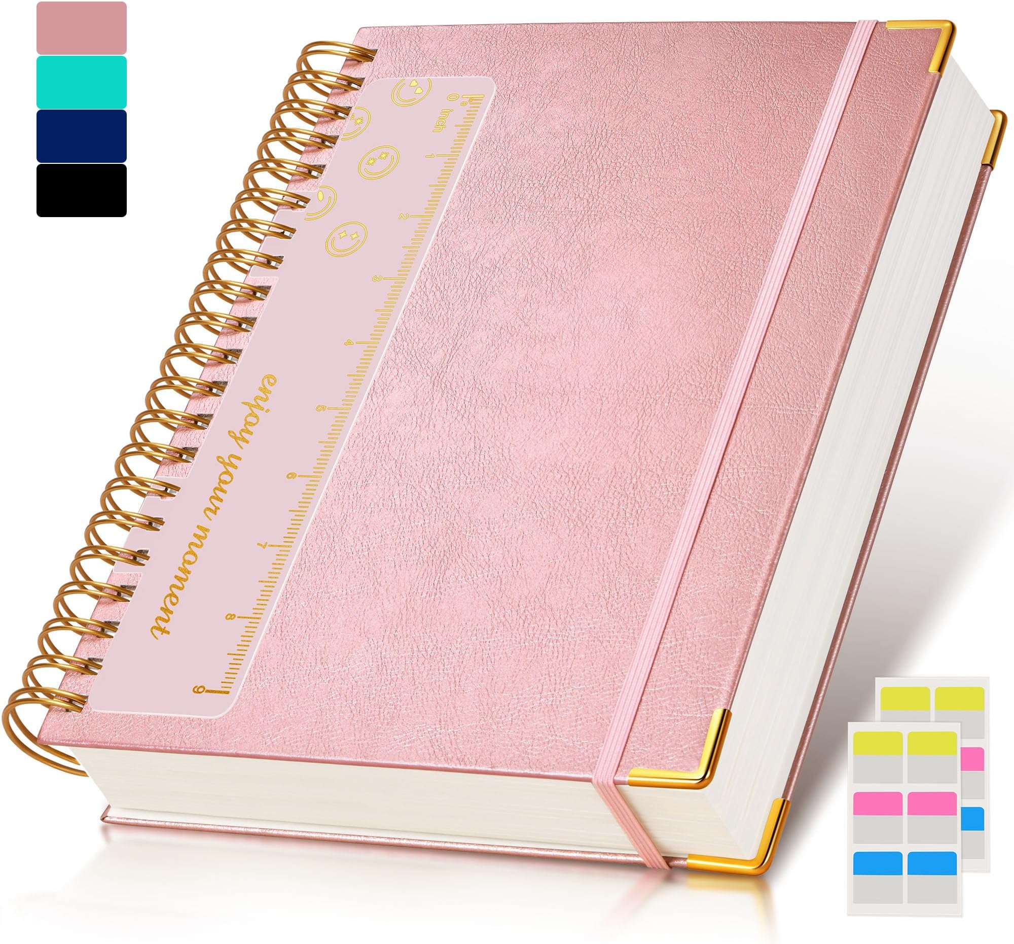 Spiral Notebook Journal 8.5” x 11”, 300 Pages Hardcover Leather Lined Journals for Women Men, A4 Large College Ruled Notebooks with 100 GSM Thick Paper, Spiral Journal for Writing Work School, Pink