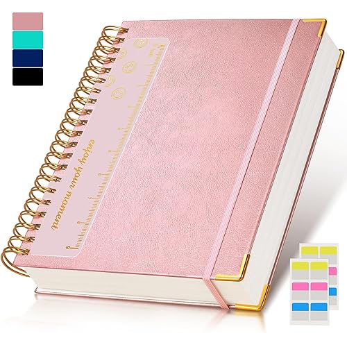 Spiral Notebook Journal 8.5” x 11”, 300 Pages Hardcover Leather Lined Journals for Women Men, A4 Large College Ruled Notebooks with 100 GSM Thick Paper, Spiral Journal for Writing Work School, Pink