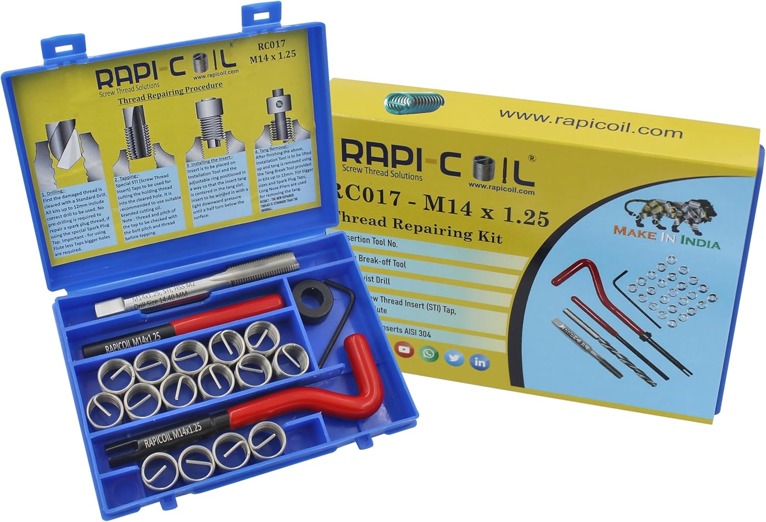 Metric Thread Repair Kit Stainless Steel Helicoil Insert 304 High-Speed Steel M2 (M14 x 1.25)