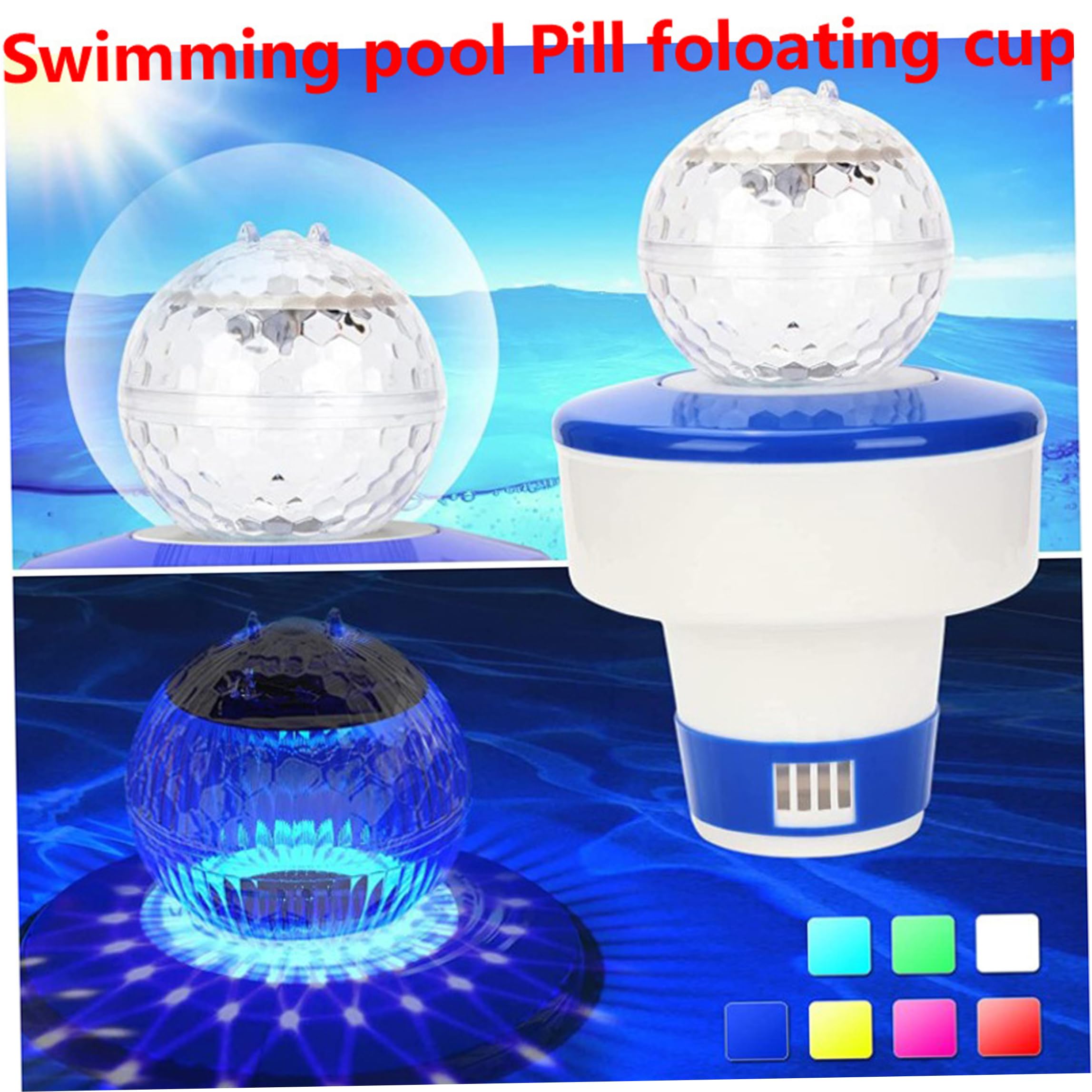 Distributeur Flottant de Chlore Solaire pour Piscine (Lot de 2), avec lumières Multicolores et débit réglable (8 Pouces).