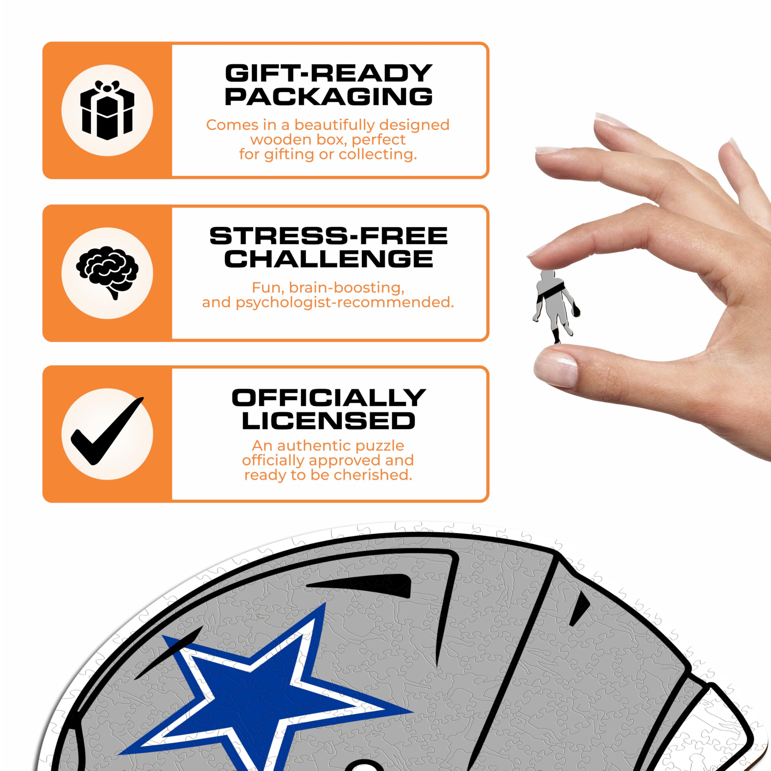 Iconic Puzzles - Kask Dallas Cowboys Oficjalnie Licencjonowany NFL, Drewniane Puzzle w 100% Zrównoważony, Prezent Dla Dorosłych i Dzieci Rozmiar M 270 szt