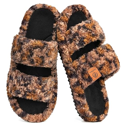 EverFoams Womens Fuzzy Open-toe Slippers Soft Comfy Memory Foam Indoor House Shoes