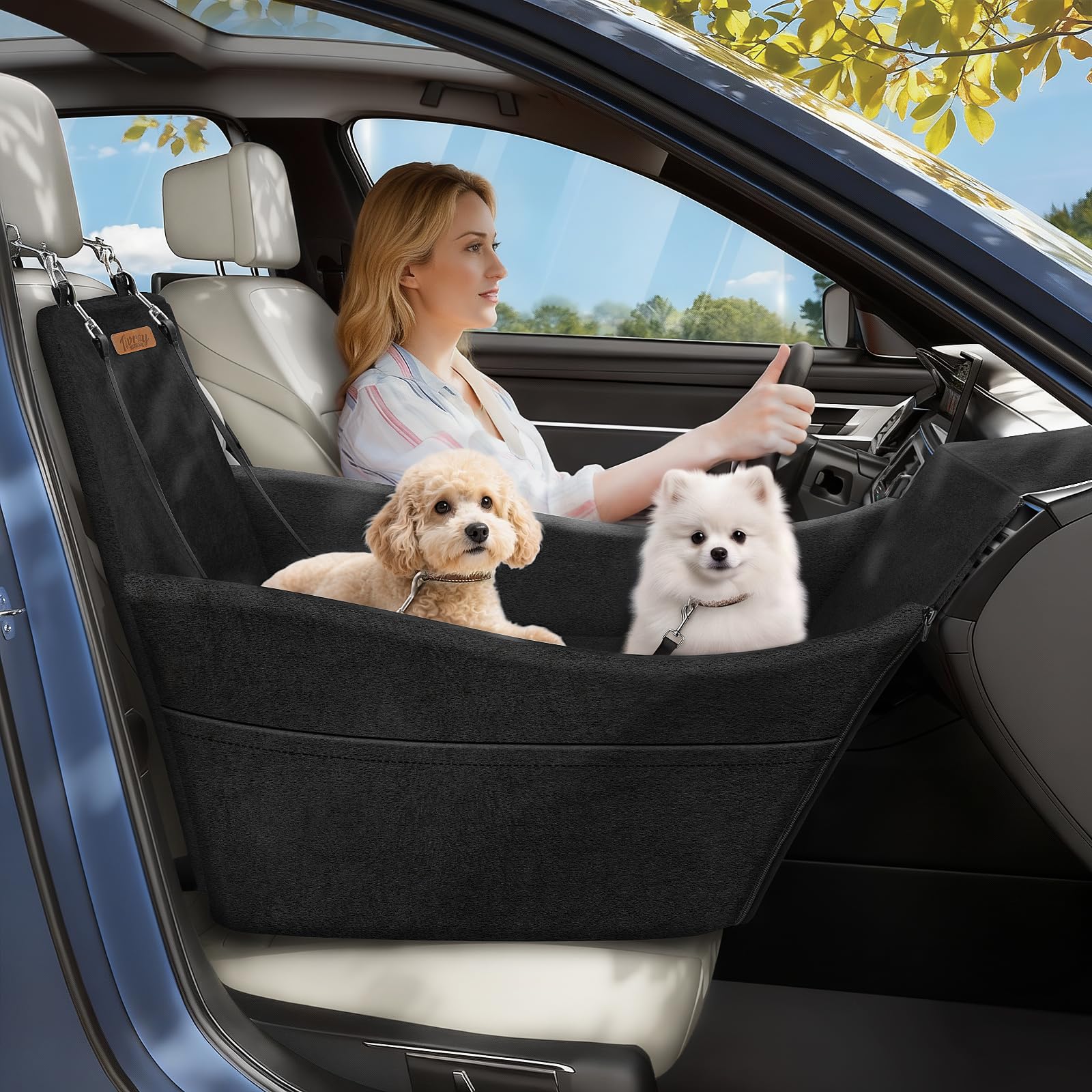 Tivray Elevated Dog Car Seat for Small and Medium Dogs Up to 35 lb