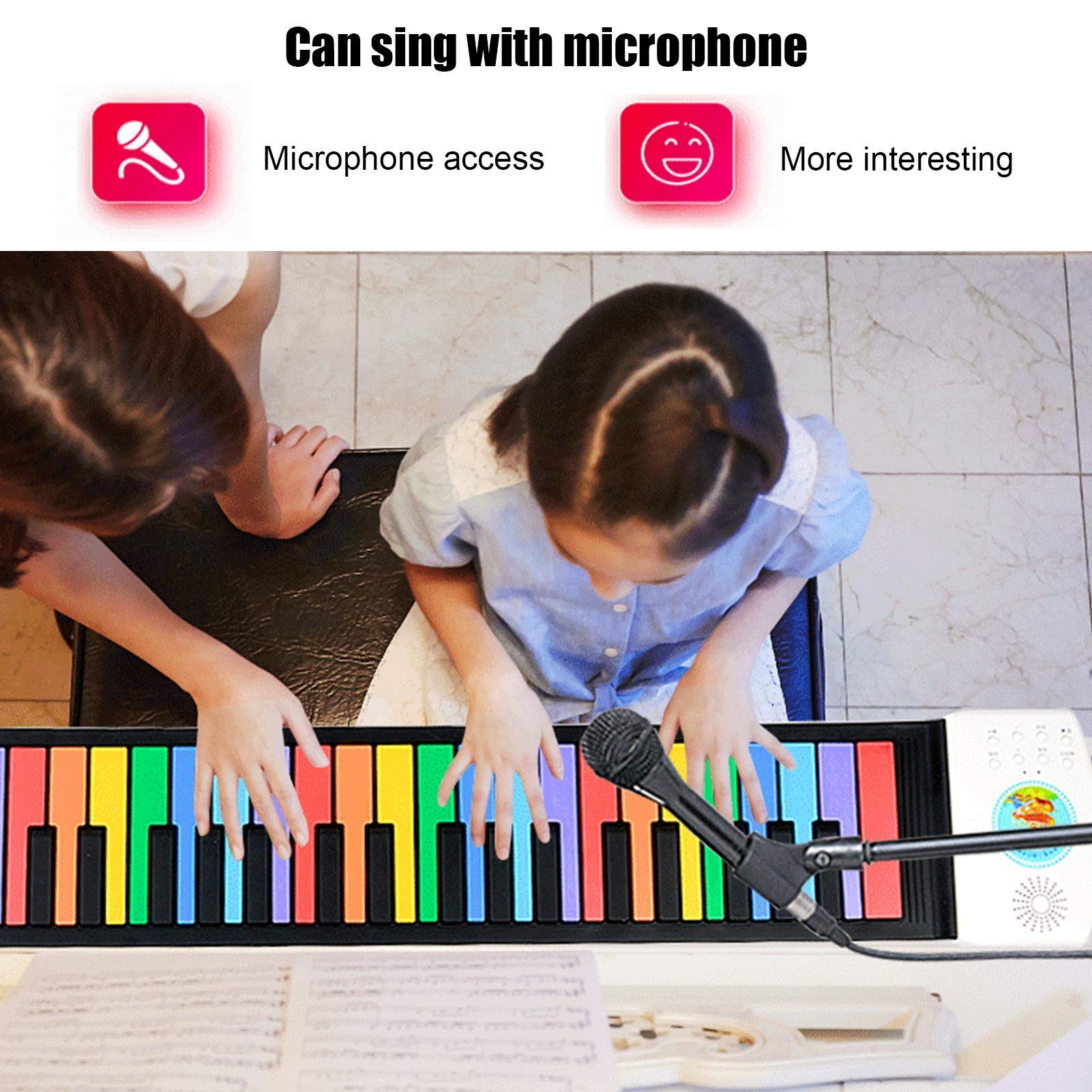 Roll Up Piano, Silikonowe 49 Klawiszy Roll Up Piano Rainbow Color Ręcznie Rolowane Klawiatury Fortepianowe Świąteczny Urodzinowy