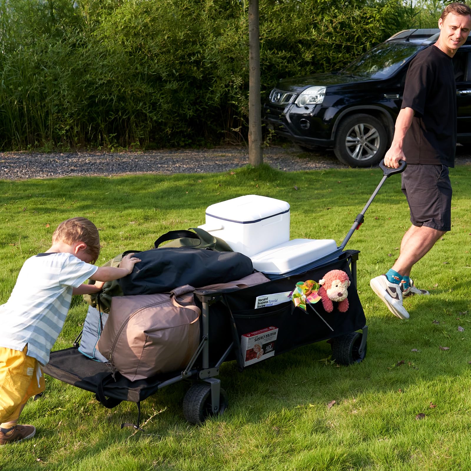 PORTAL Carro de Festival con Frenos Carro de Playa para Arena con Ruedas Anchas Carro de Camping de 600 L con Puerta Trasera Ajustable Carro Plegable de Alta Resistencia Buggy de Remolque Plegable