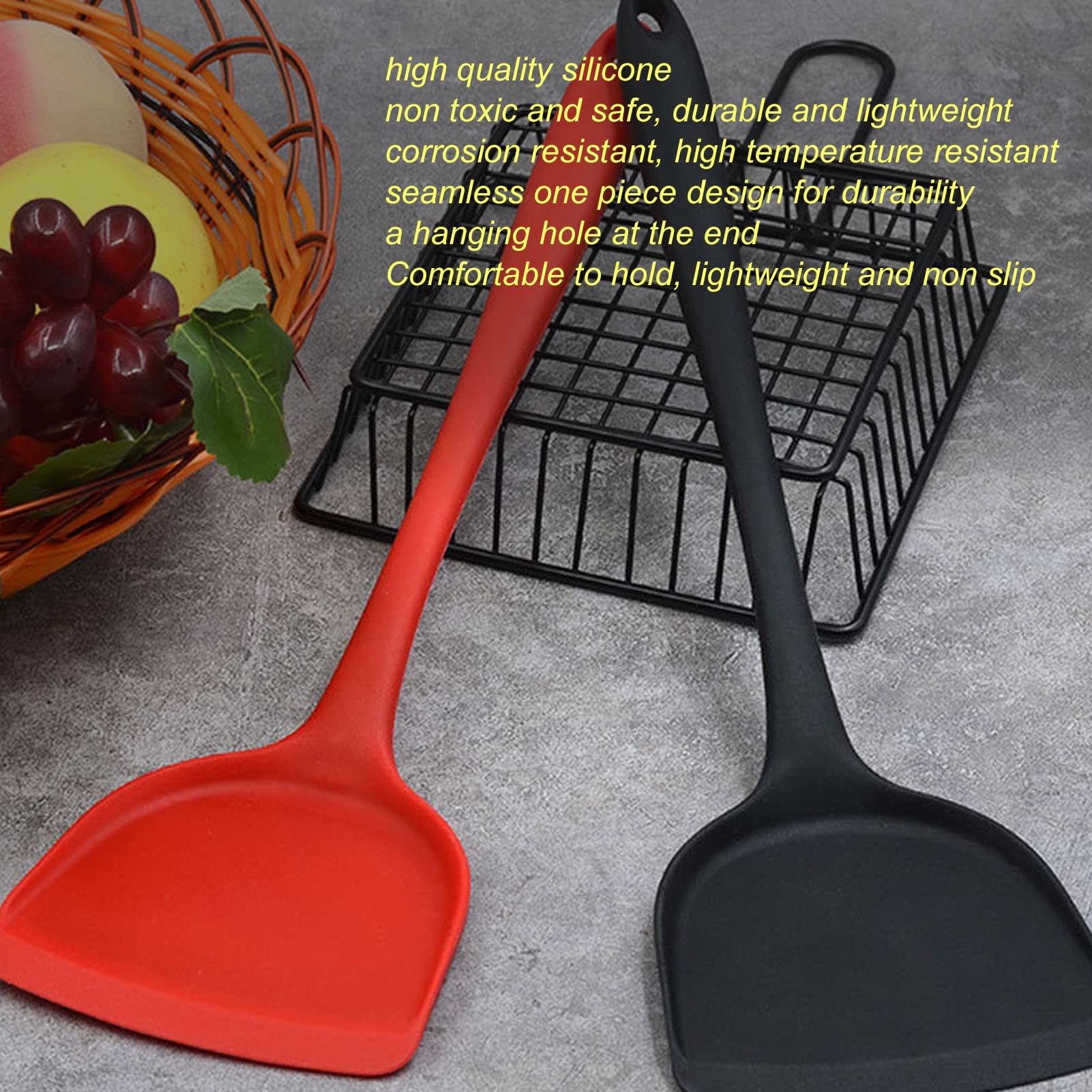5 Pezzi spatola da Cucina in Silicone spatola da Cucina Utensili da Cucina con Foro per Appendere Le Uova frittata(Nero)