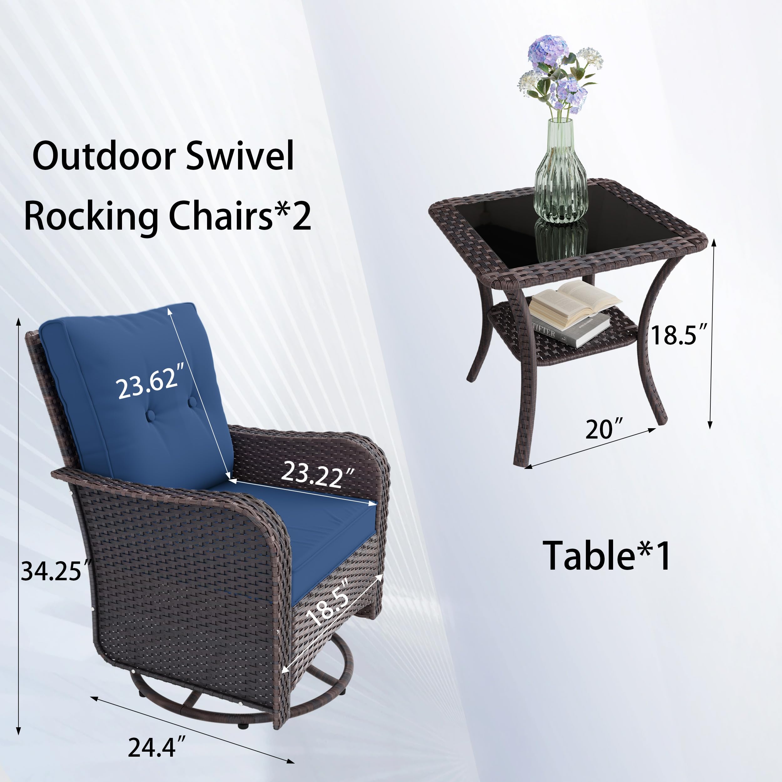 Piece Wicker Swivel Rocking Chair Set, Outdoor Ubuy
